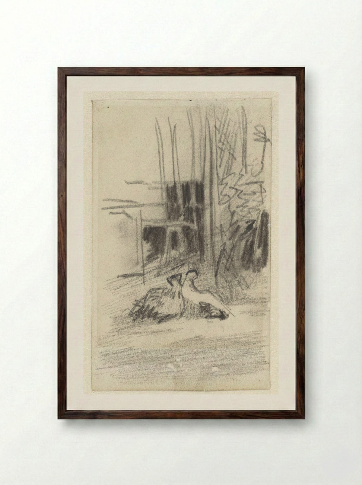Duiven in een hof - Jacob Maris - Framed Print Dark Wood