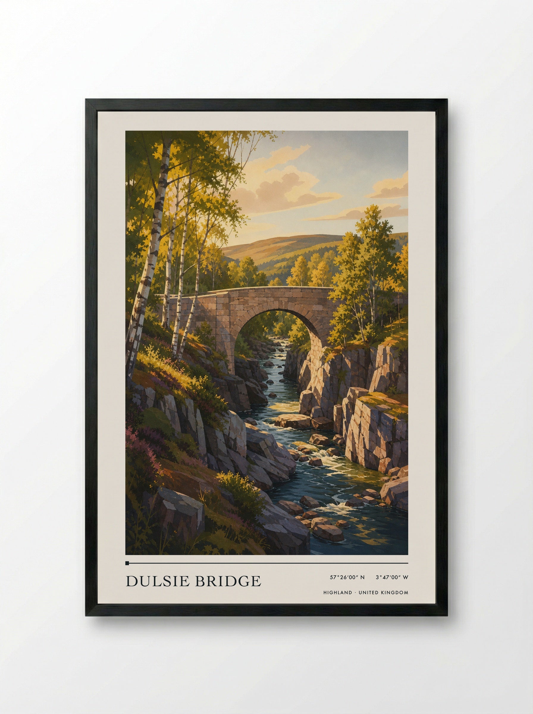 Dulsie Bridge Highland United Kingdom Travel Poster - Framed Print Black