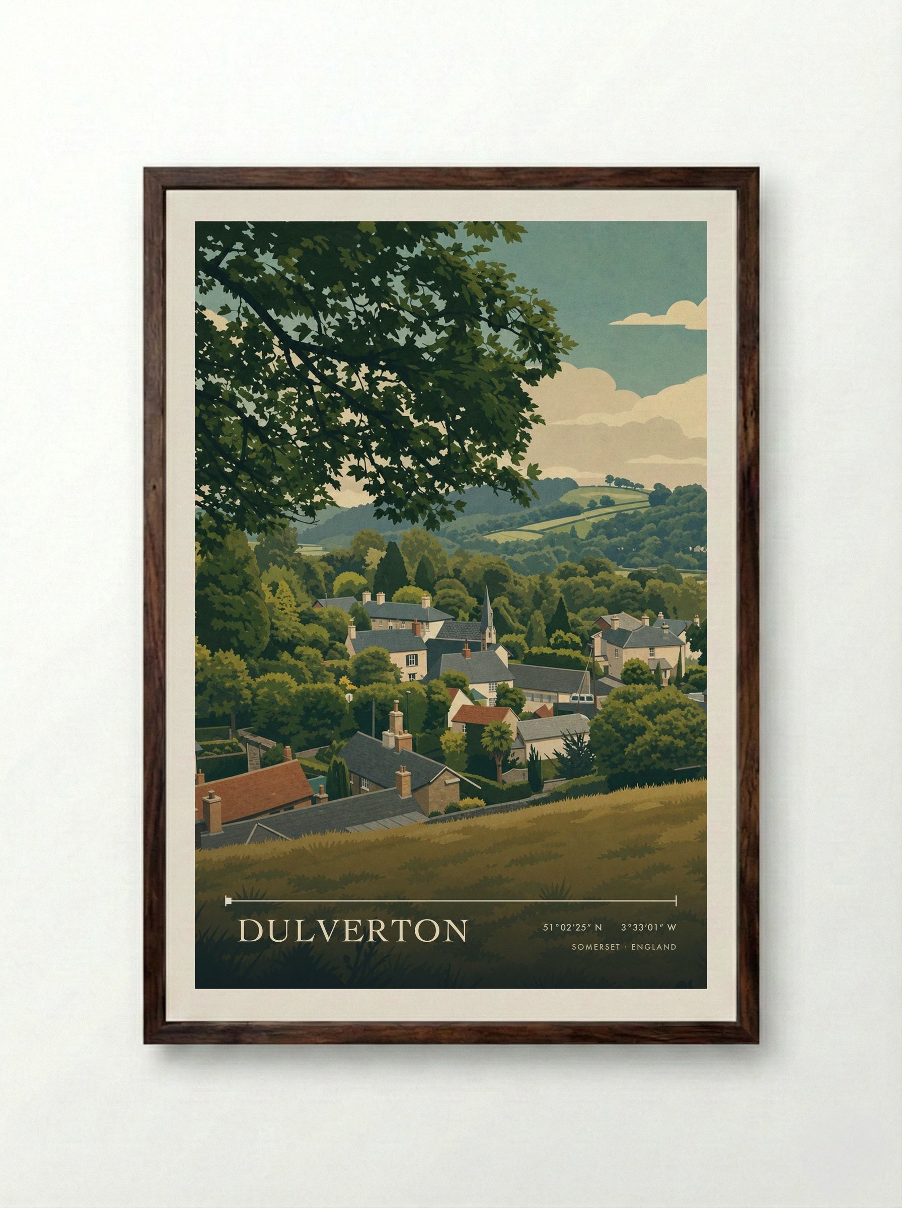 Dulverton Somerset England Travel Poster - Framed Print Dark Wood