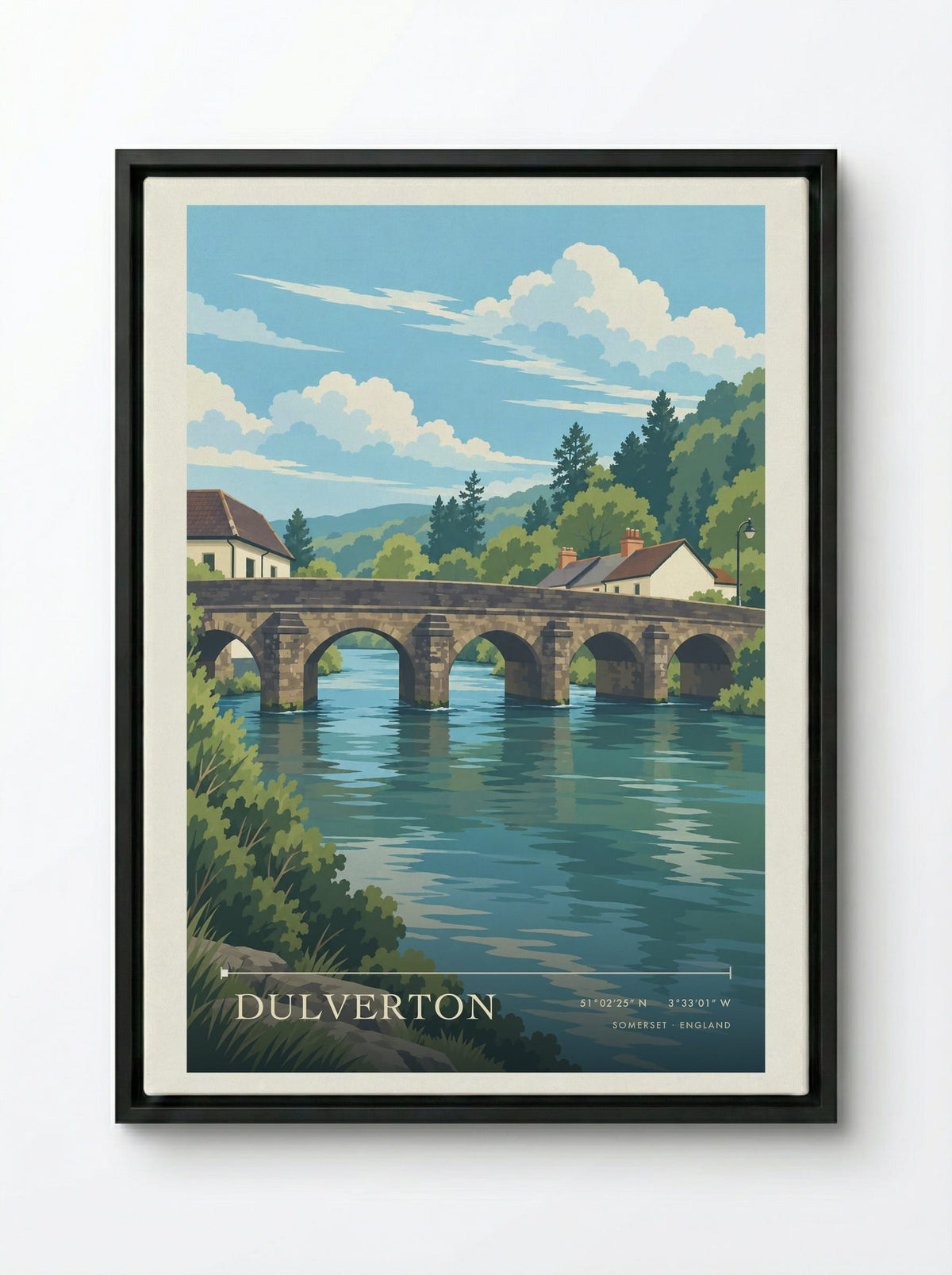 Dulverton, Somerset | Travel Poster - Framed Canvas Black