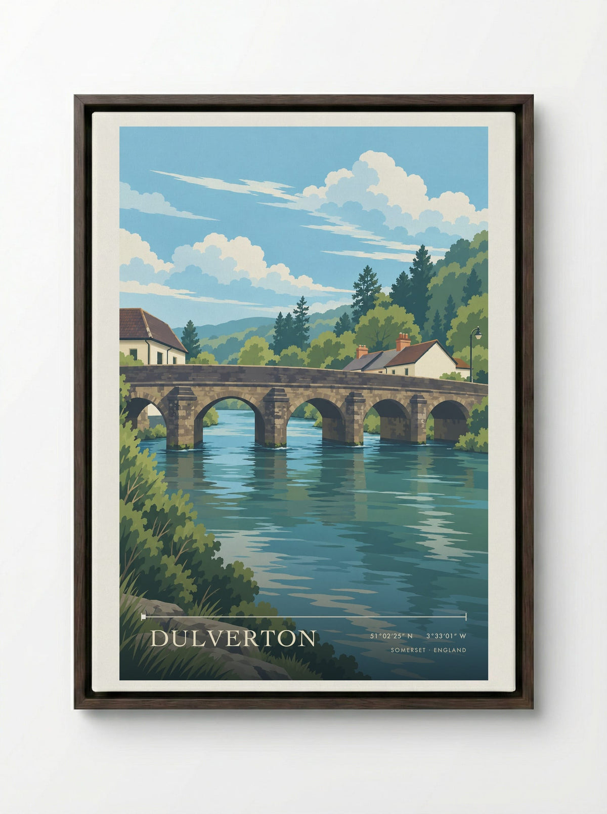 Dulverton, Somerset | Travel Poster - Framed Canvas Dark Wood