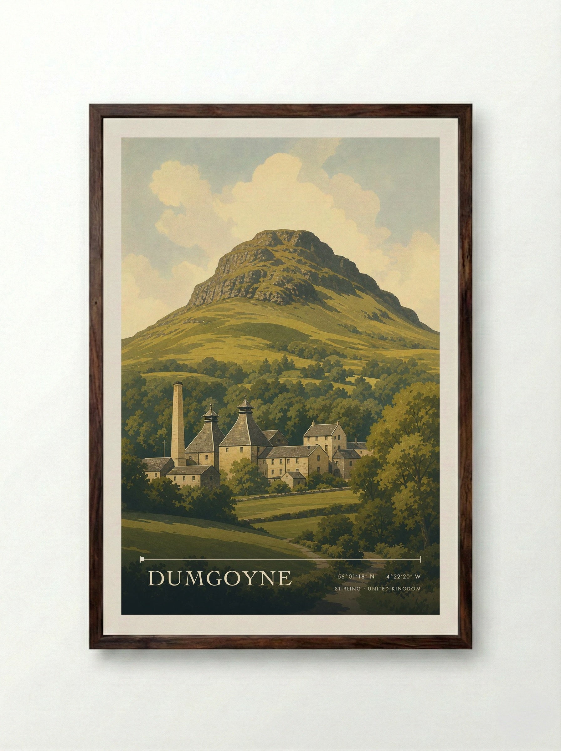 Dumgoyne Stirling United Kingdom Travel Poster - Framed Print Dark Wood