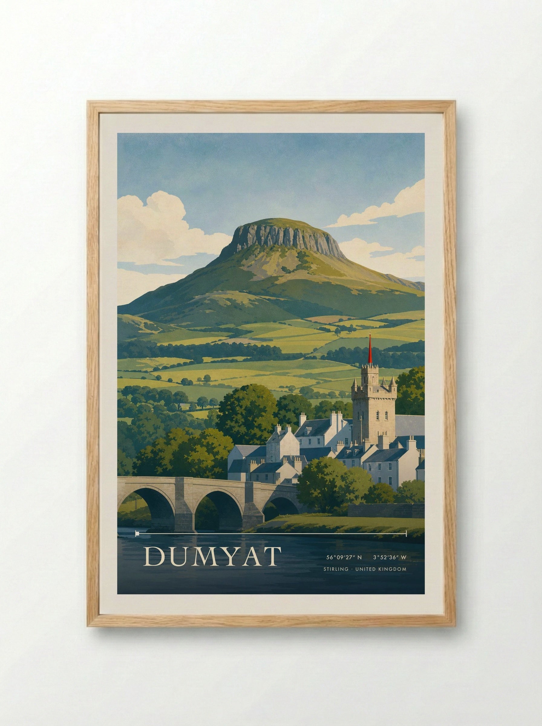 Dumyat Stirling United Kingdom Travel Poster - Framed Print Wood