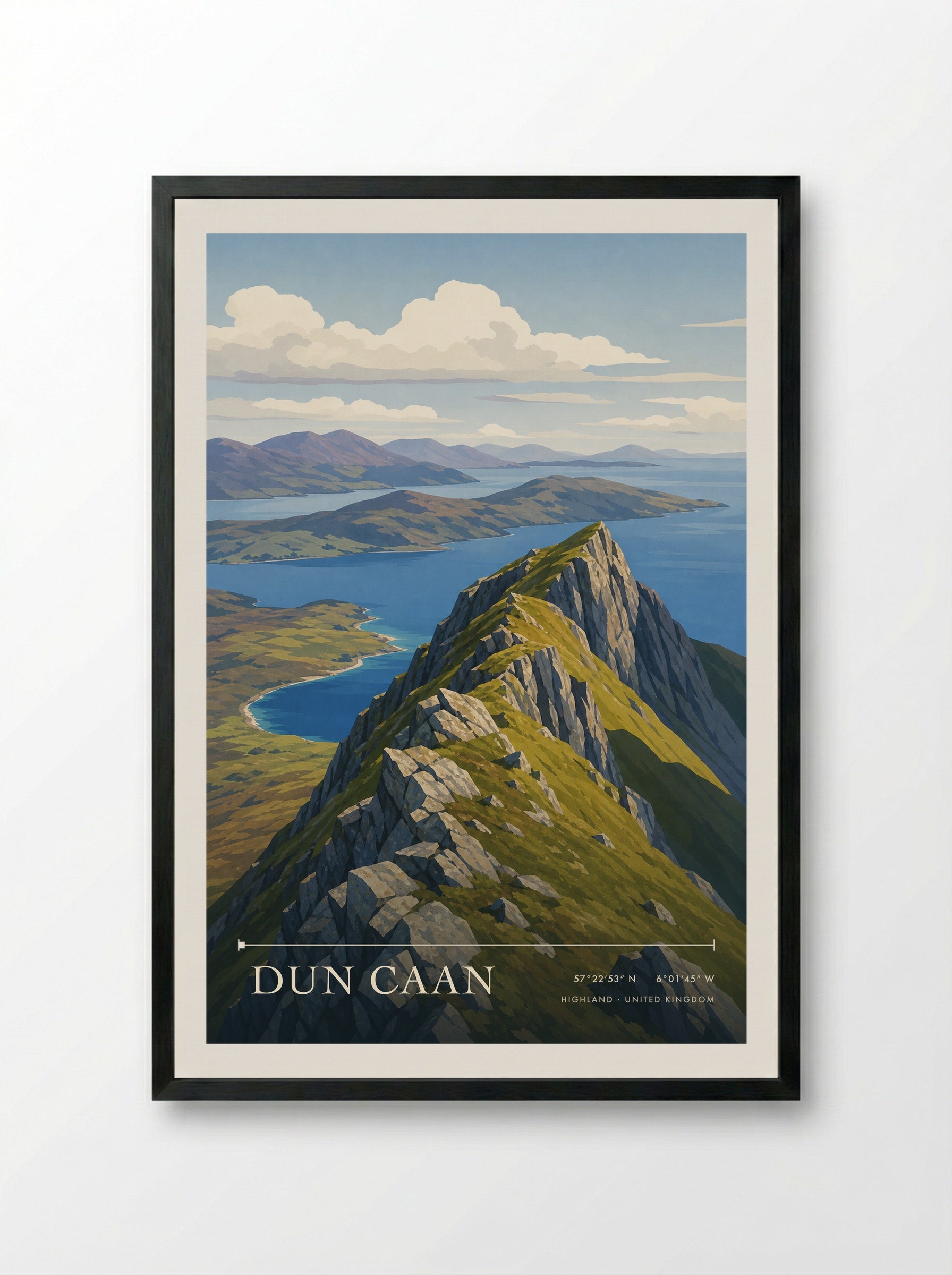 Dun Caan Highland United Kingdom Travel Poster - Framed Print Black