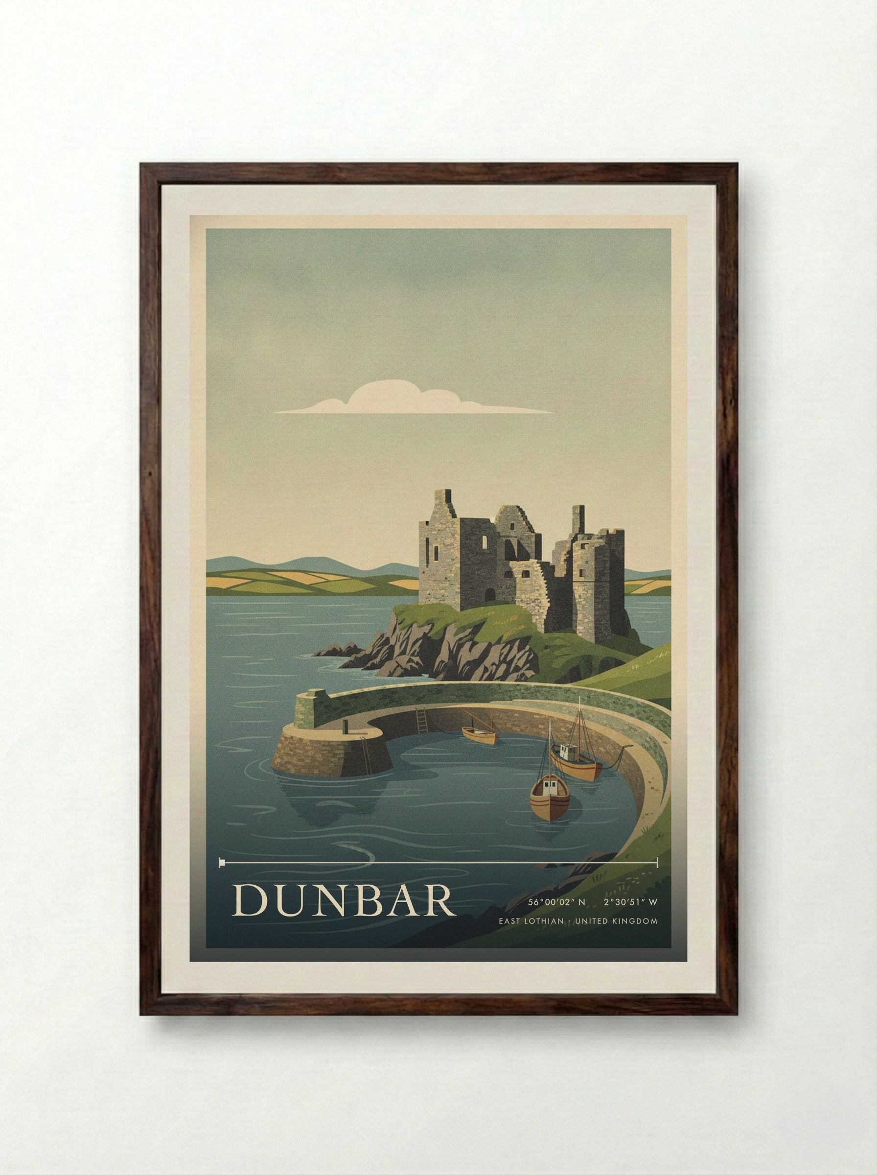 Dunbar East Lothian United Kingdom Travel Poster - Framed Print Dark Wood