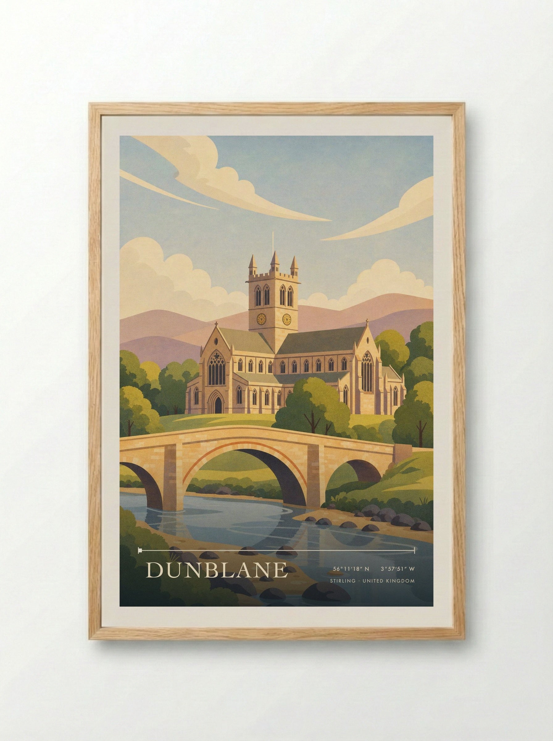 Dunblane Stirling United Kingdom Travel Poster - Framed Print Wood