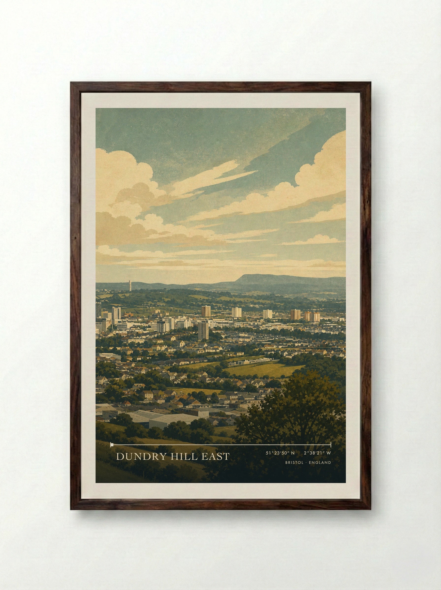 Dundry Hill East Bristol England Travel Poster - Framed Print Dark Wood