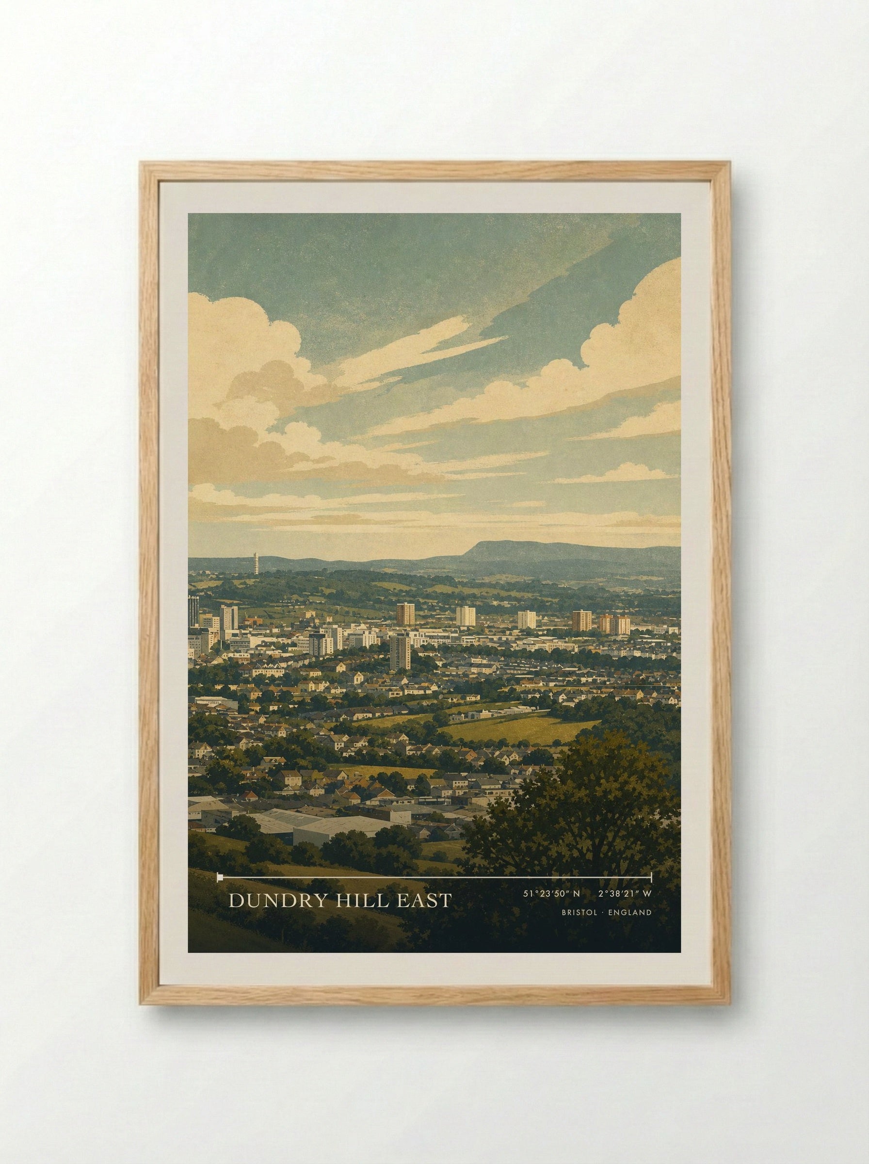 Dundry Hill East Bristol England Travel Poster - Framed Print Wood