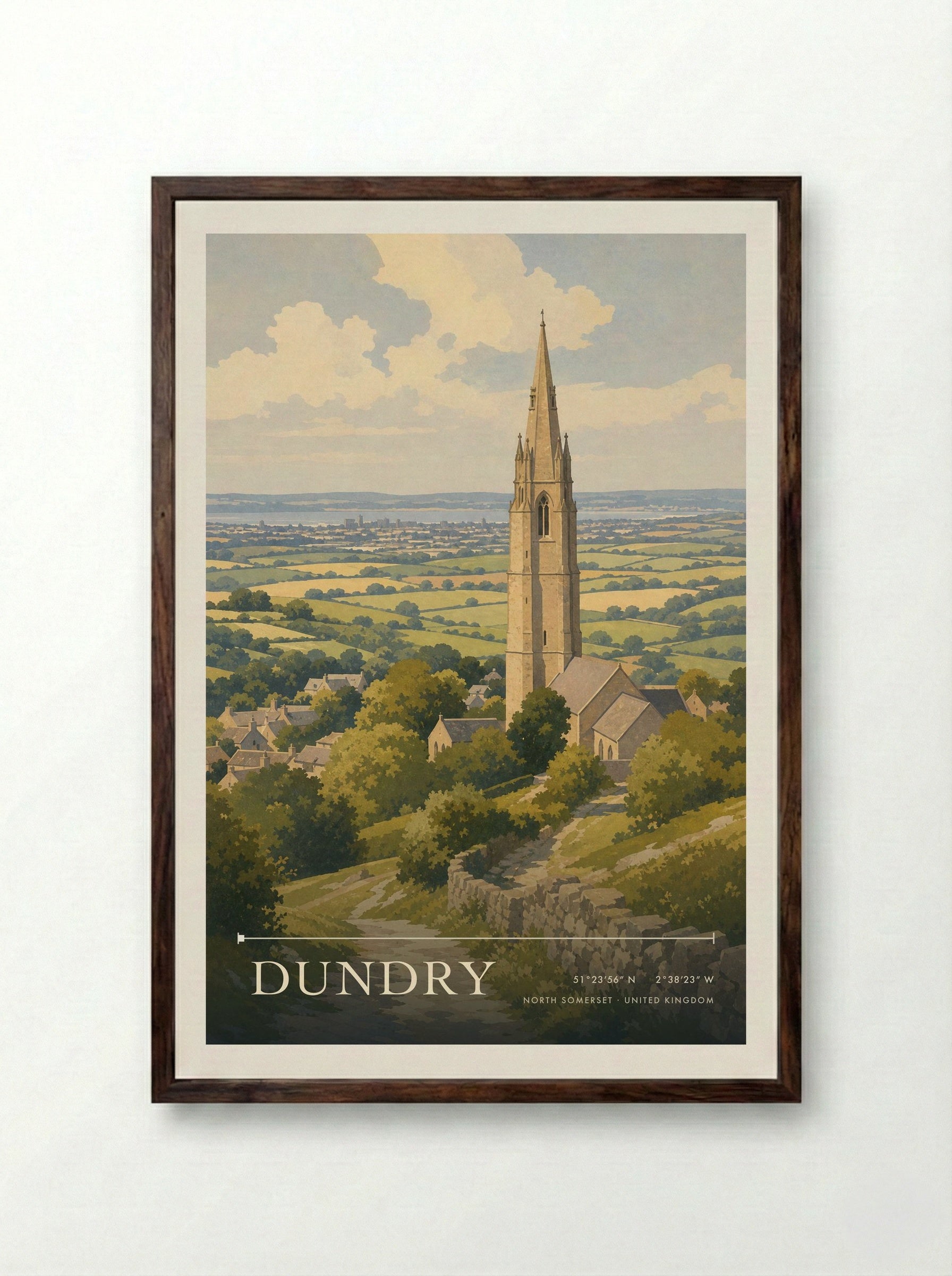 Dundry North Somerset United Kingdom Travel Poster - Framed Print Dark Wood