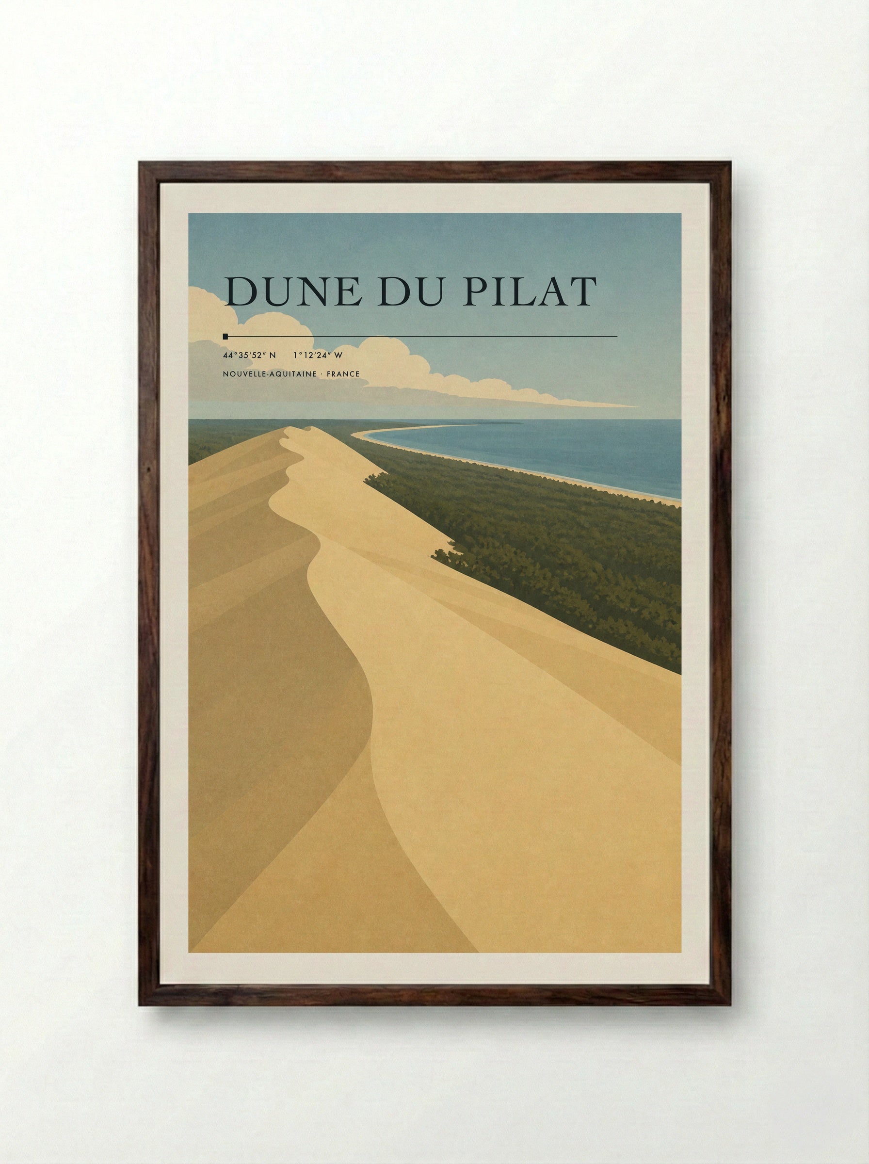 Dune du Pilat Travel Poster Artwork - Framed Print Dark Wood