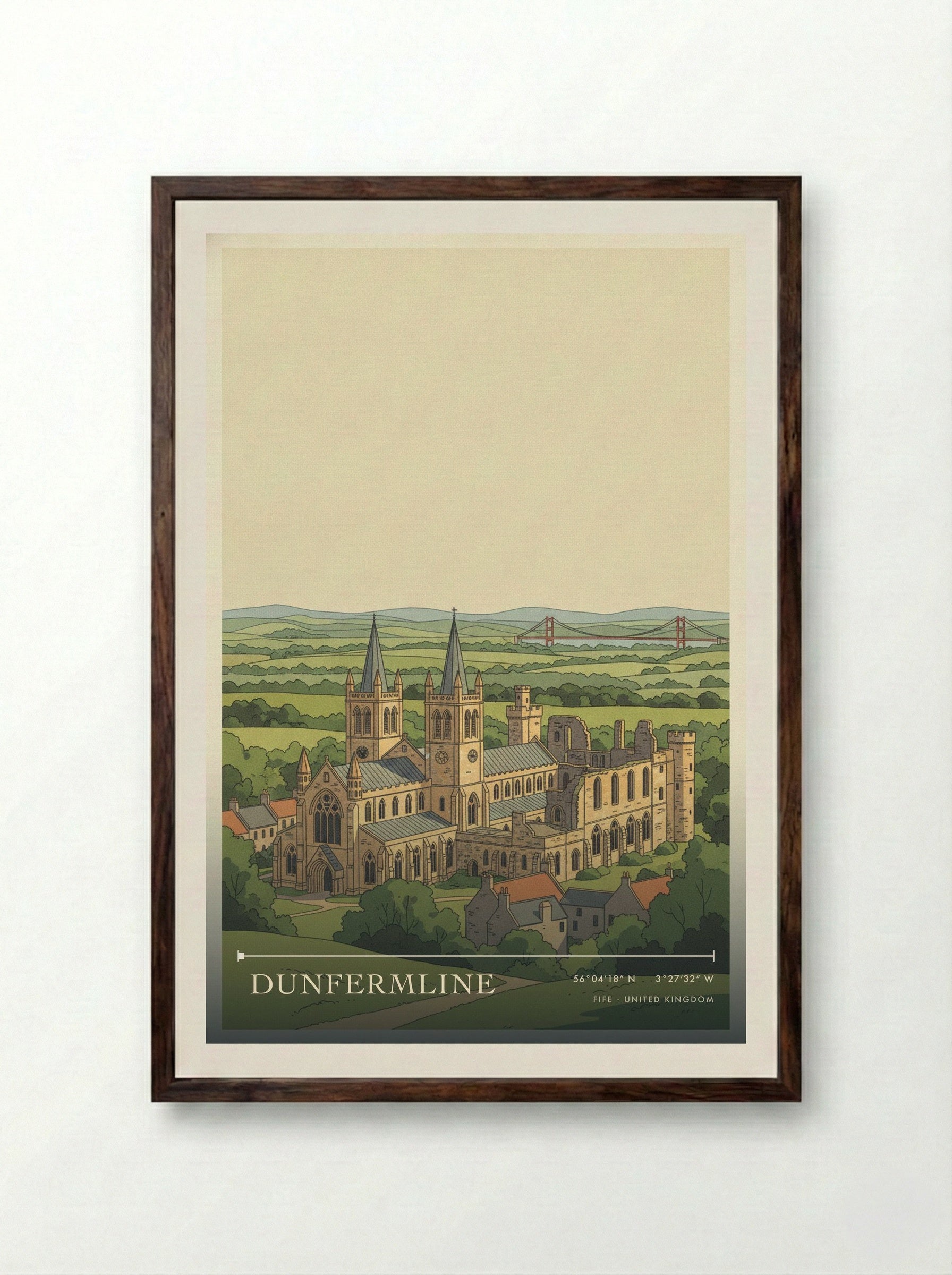 Dunfermline Fife United Kingdom Travel Poster - Framed Print Dark Wood