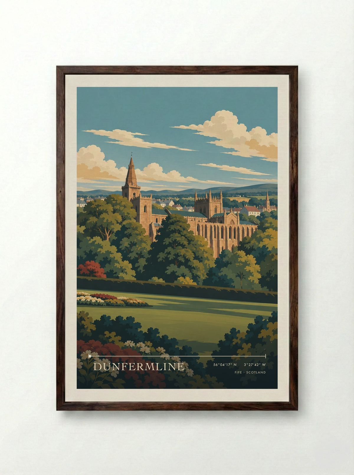 Dunfermline, Fife | Travel Poster - Framed Print Dark Wood