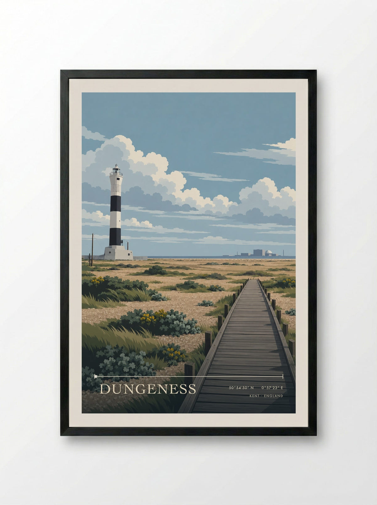 Dungeness, Kent | Travel Poster - Framed Print Black