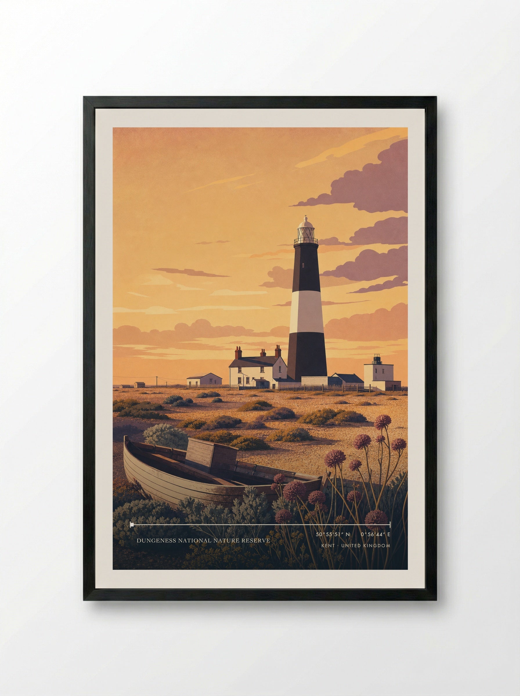Dungeness National Nature Reserve Kent United Kingdom Travel Poster - Framed Print Black