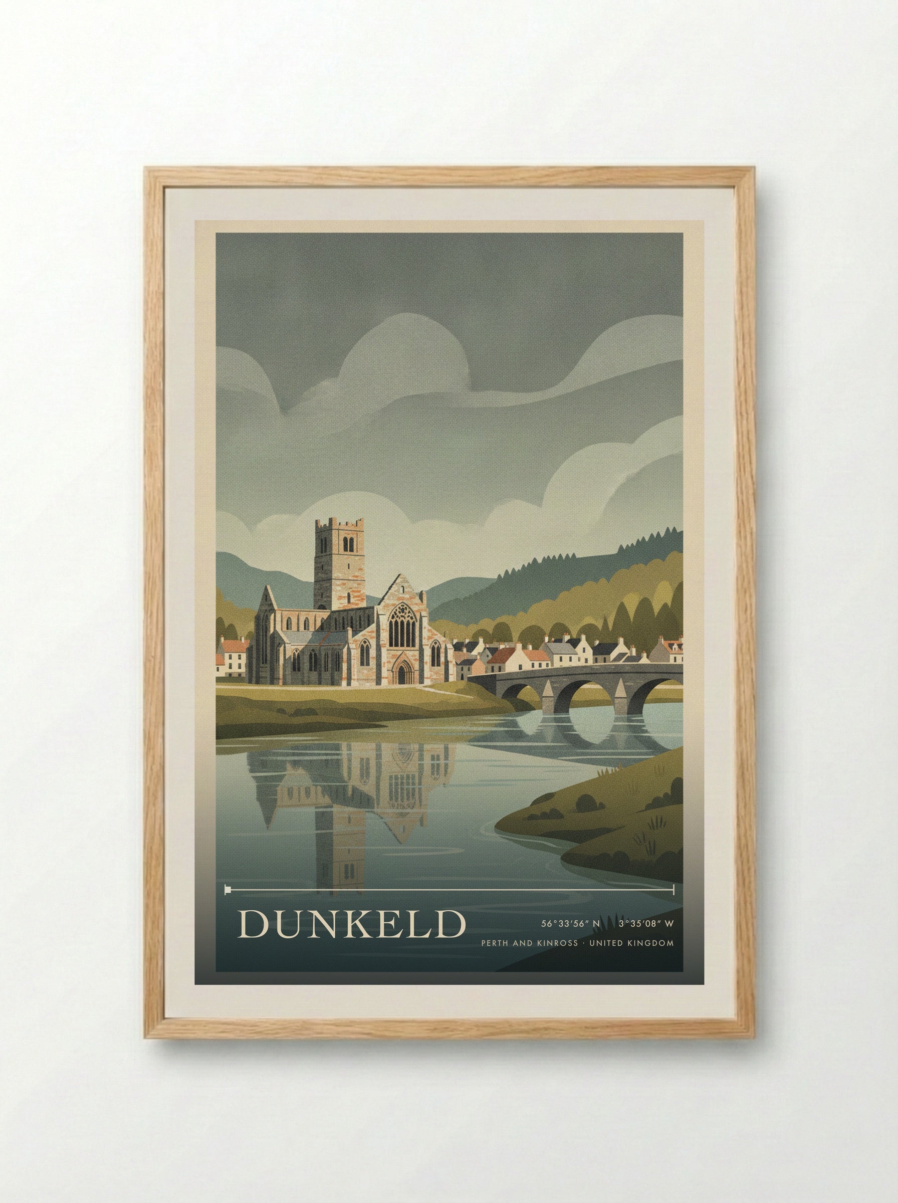 Dunkeld Perth and Kinross United Kingdom Travel Poster - Framed Print Wood