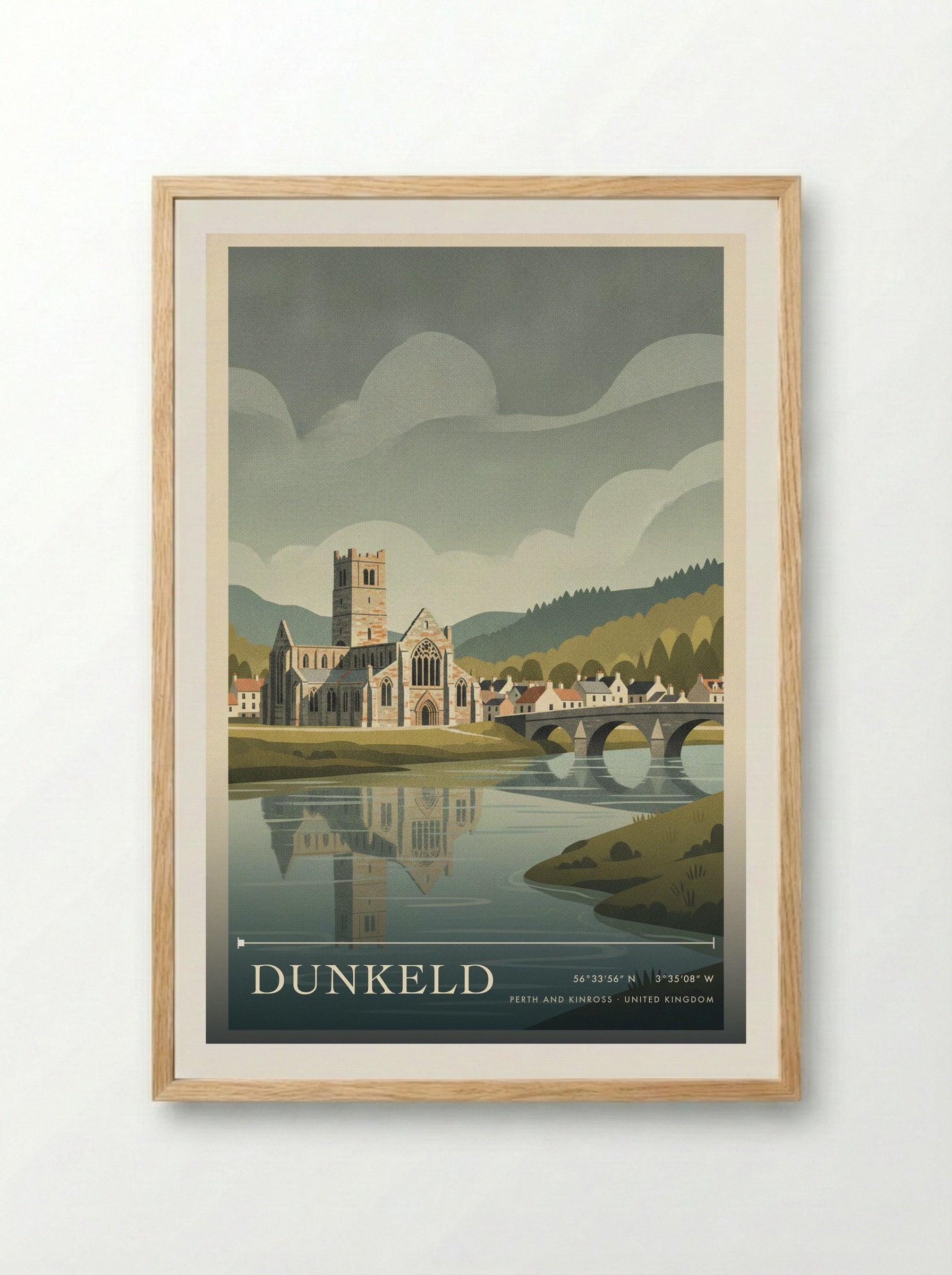 Dunkeld Perth and Kinross United Kingdom Travel Poster - Framed Print Wood