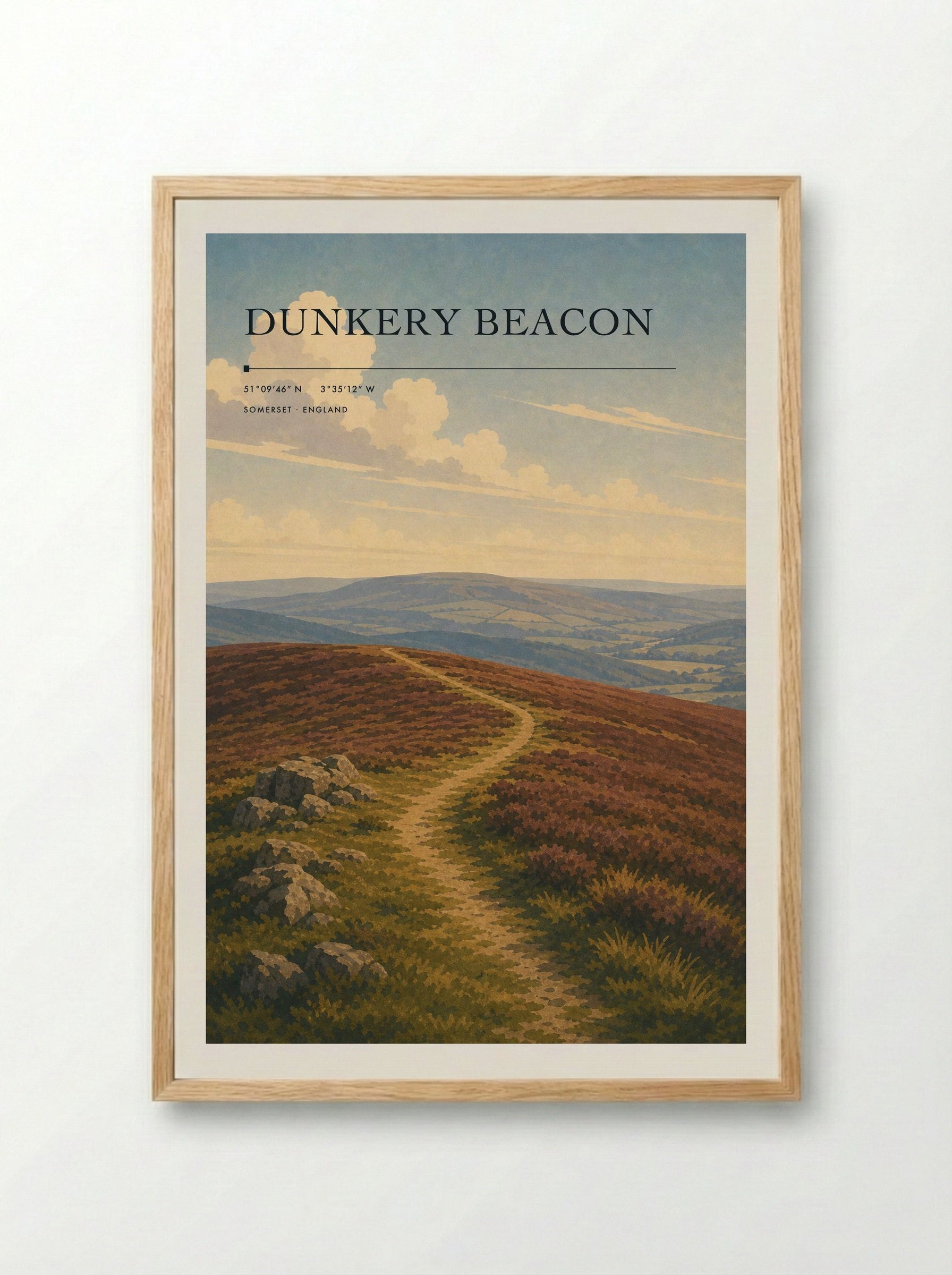 Dunkery Beacon Somerset England Travel Poster - Framed Print Wood