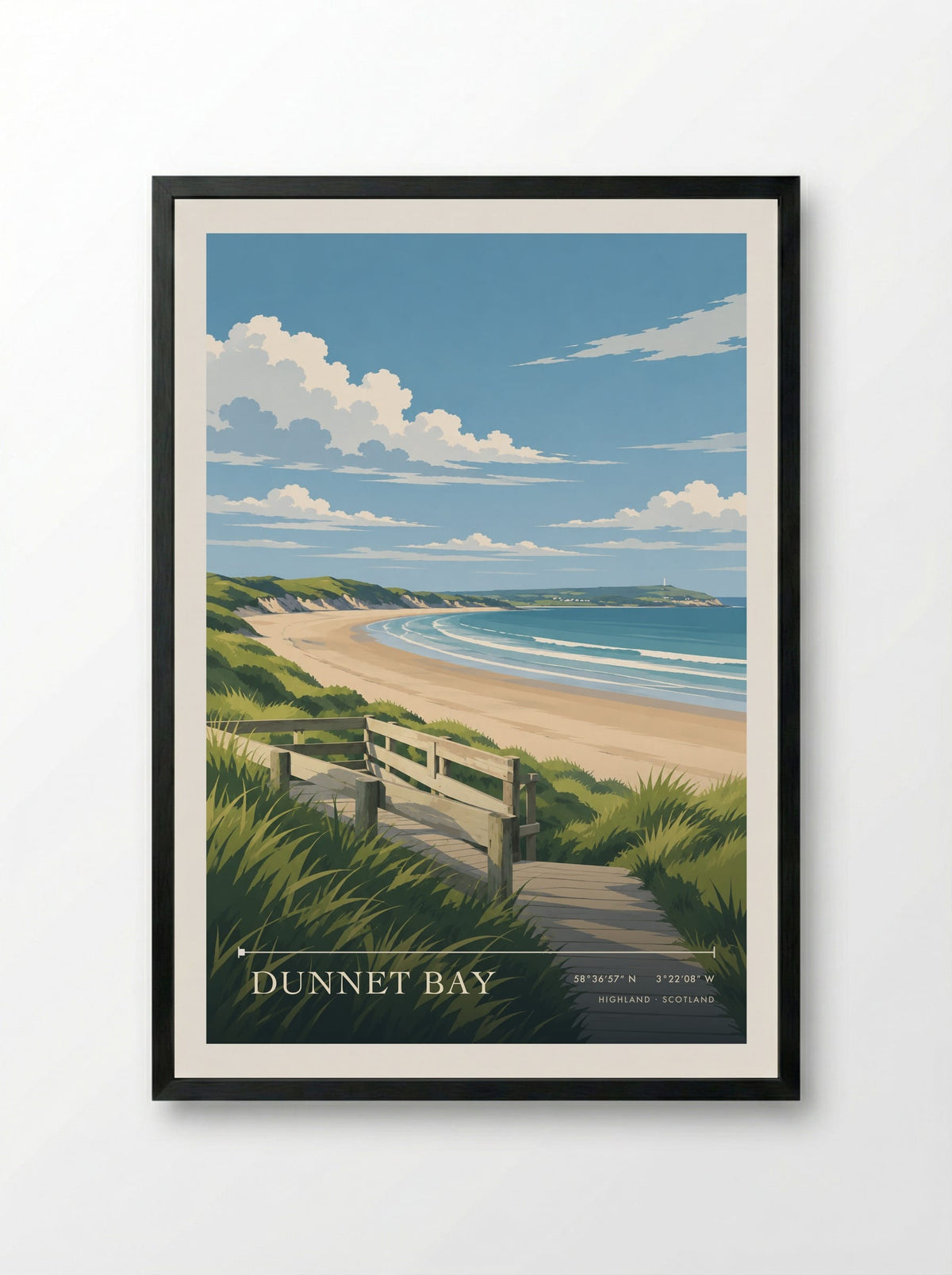 Dunnet Bay, Highland | Travel Poster - Framed Print Black
