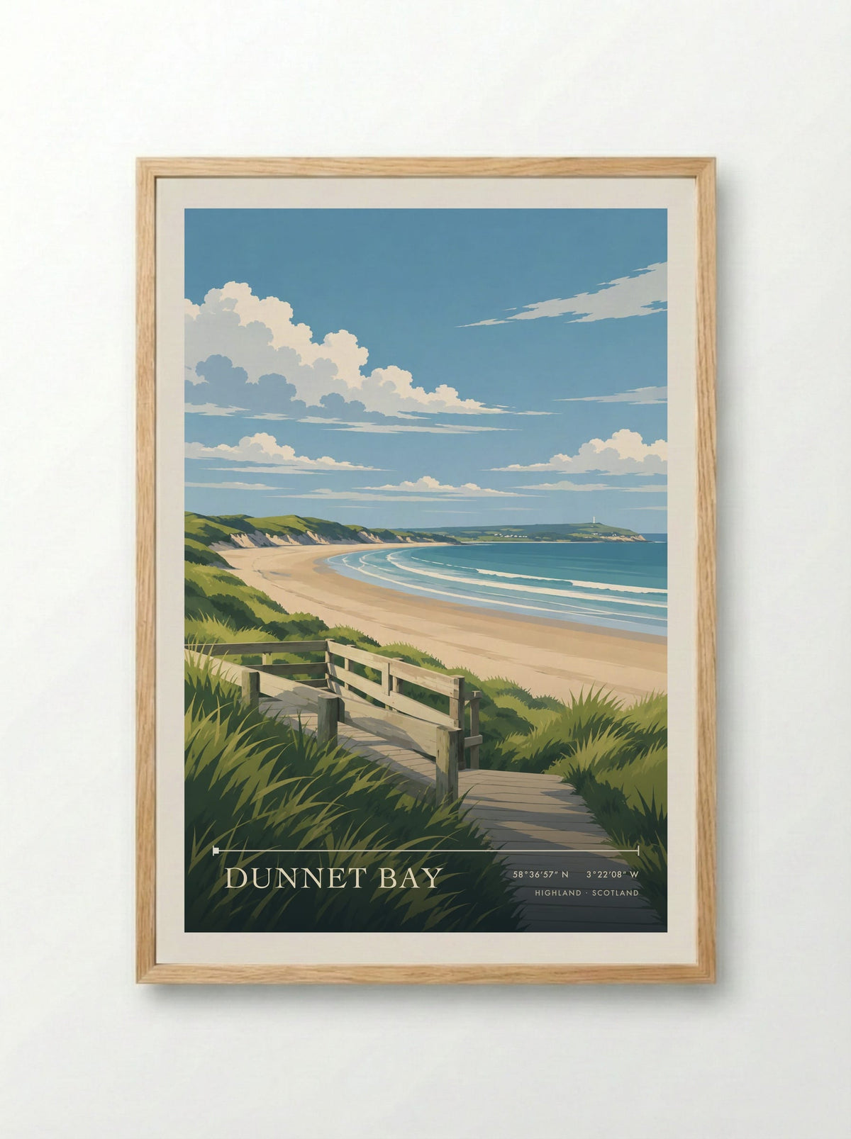 Dunnet Bay, Highland | Travel Poster - Framed Print Wood