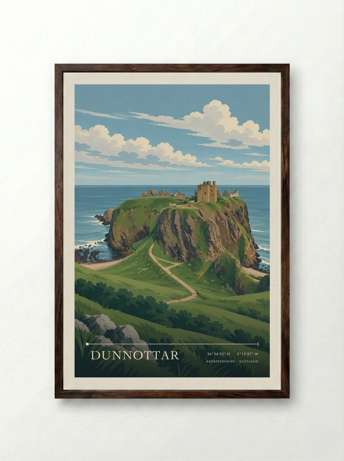 Dunnottar, Aberdeenshire | Travel Poster - Framed Print Dark Wood