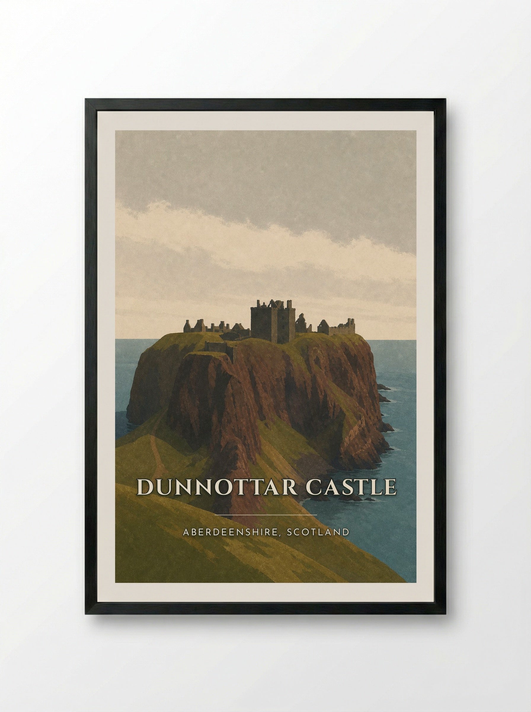Dunnottar Castle Travel Poster Artwork - Framed Print Black