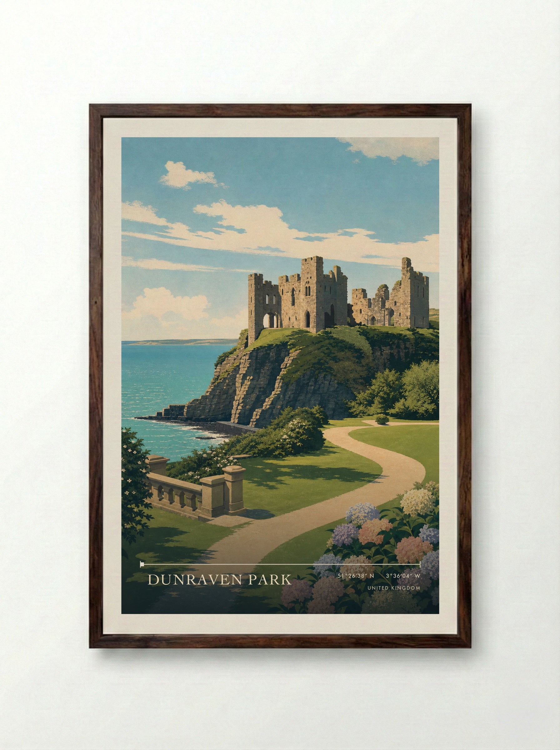 Dunraven Park United Kingdom Travel Poster - Framed Print Dark Wood