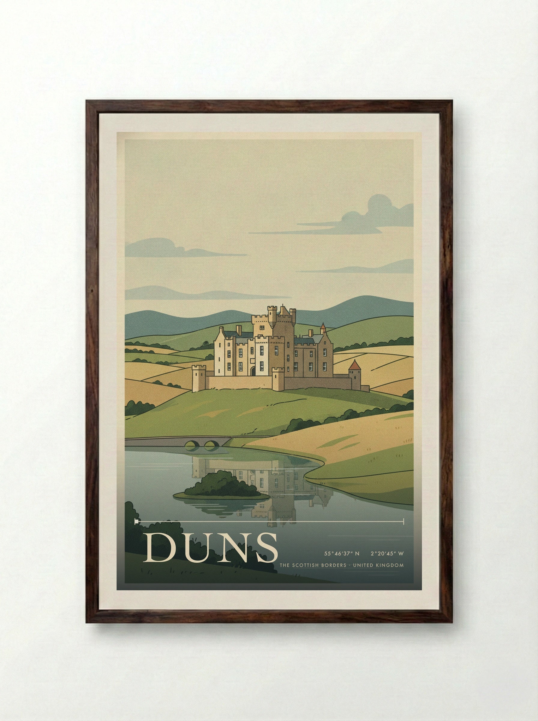 Duns The Scottish Borders United Kingdom Travel Poster - Framed Print Dark Wood