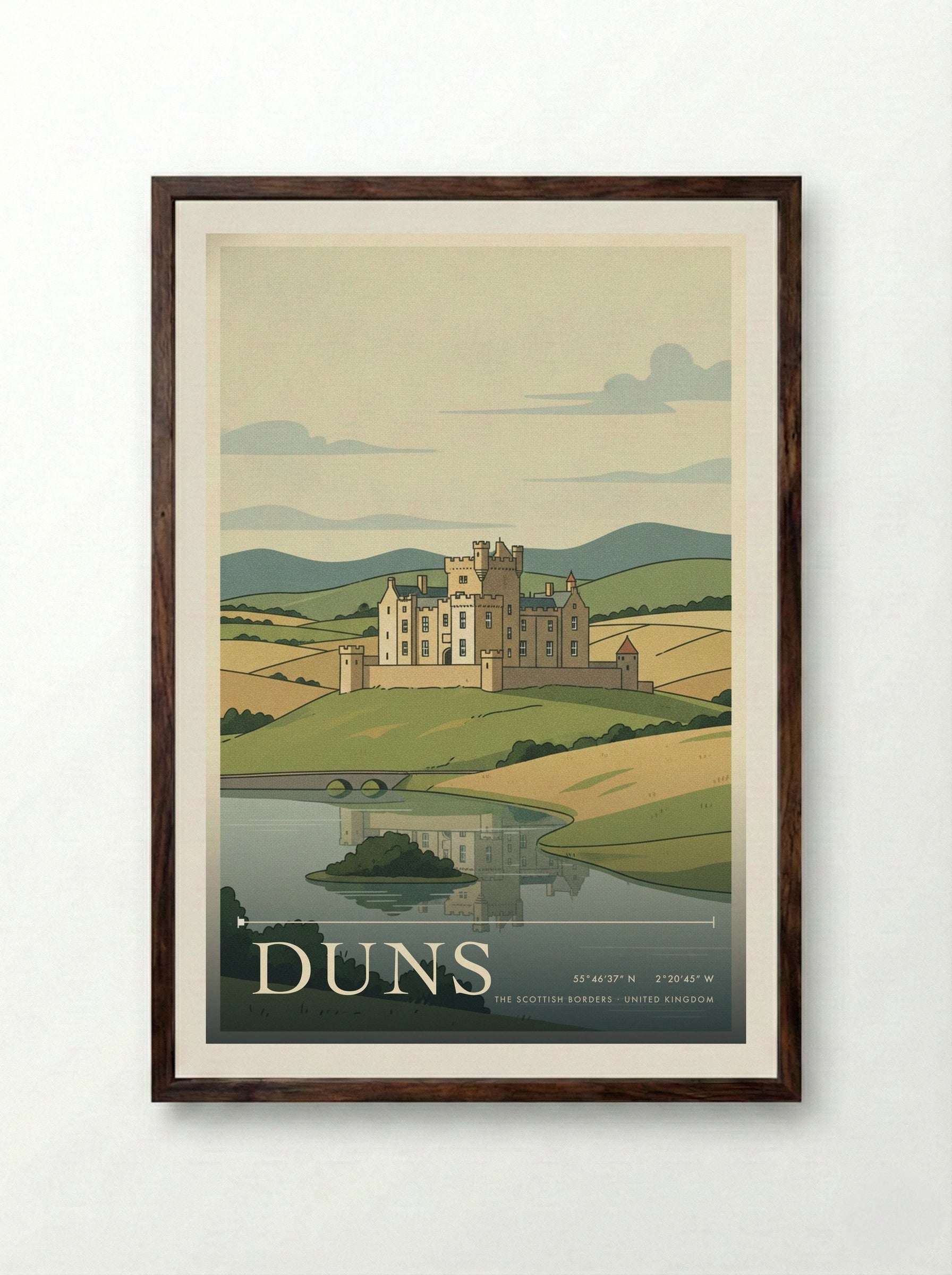 Duns The Scottish Borders United Kingdom Travel Poster - Framed Print Dark Wood