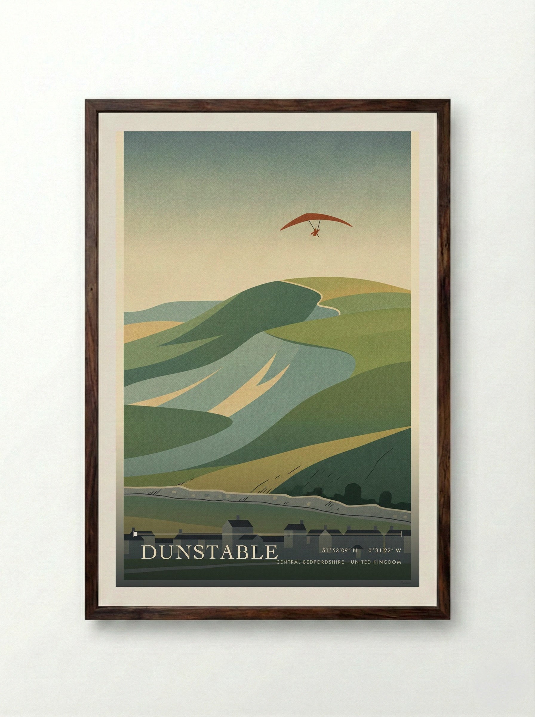 Dunstable Central Bedfordshire United Kingdom Travel Poster - Framed Print Dark Wood
