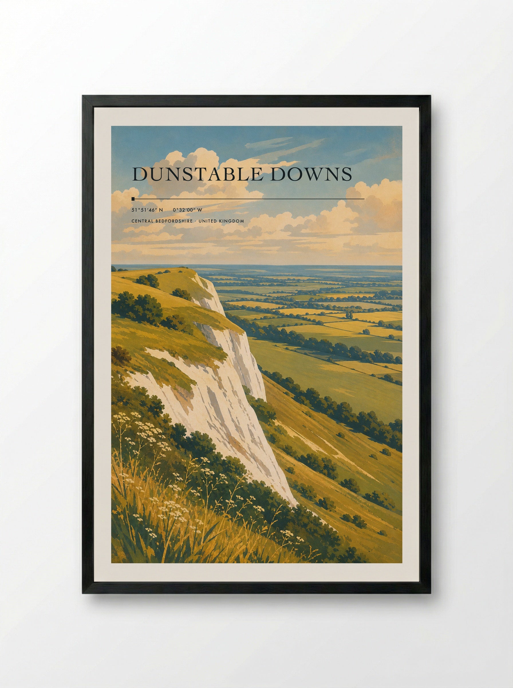 Dunstable Downs Central Bedfordshire United Kingdom Travel Poster - Framed Print Black