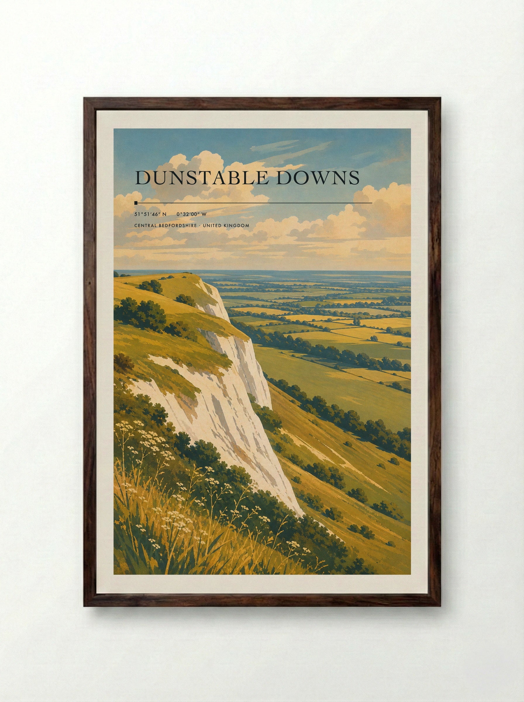 Dunstable Downs Central Bedfordshire United Kingdom Travel Poster - Framed Print Dark Wood
