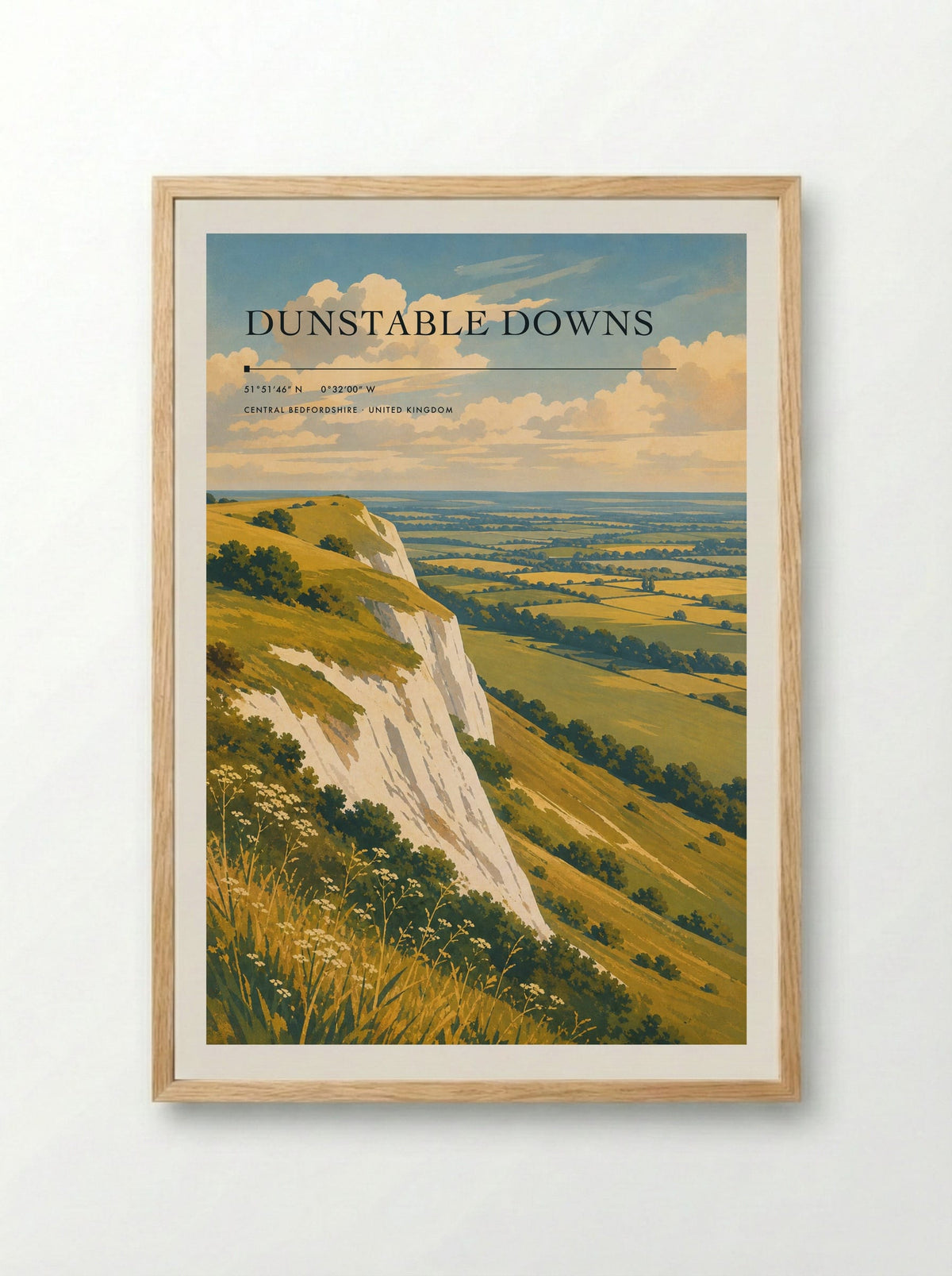 Dunstable Downs Central Bedfordshire United Kingdom Travel Poster - Framed Print Wood
