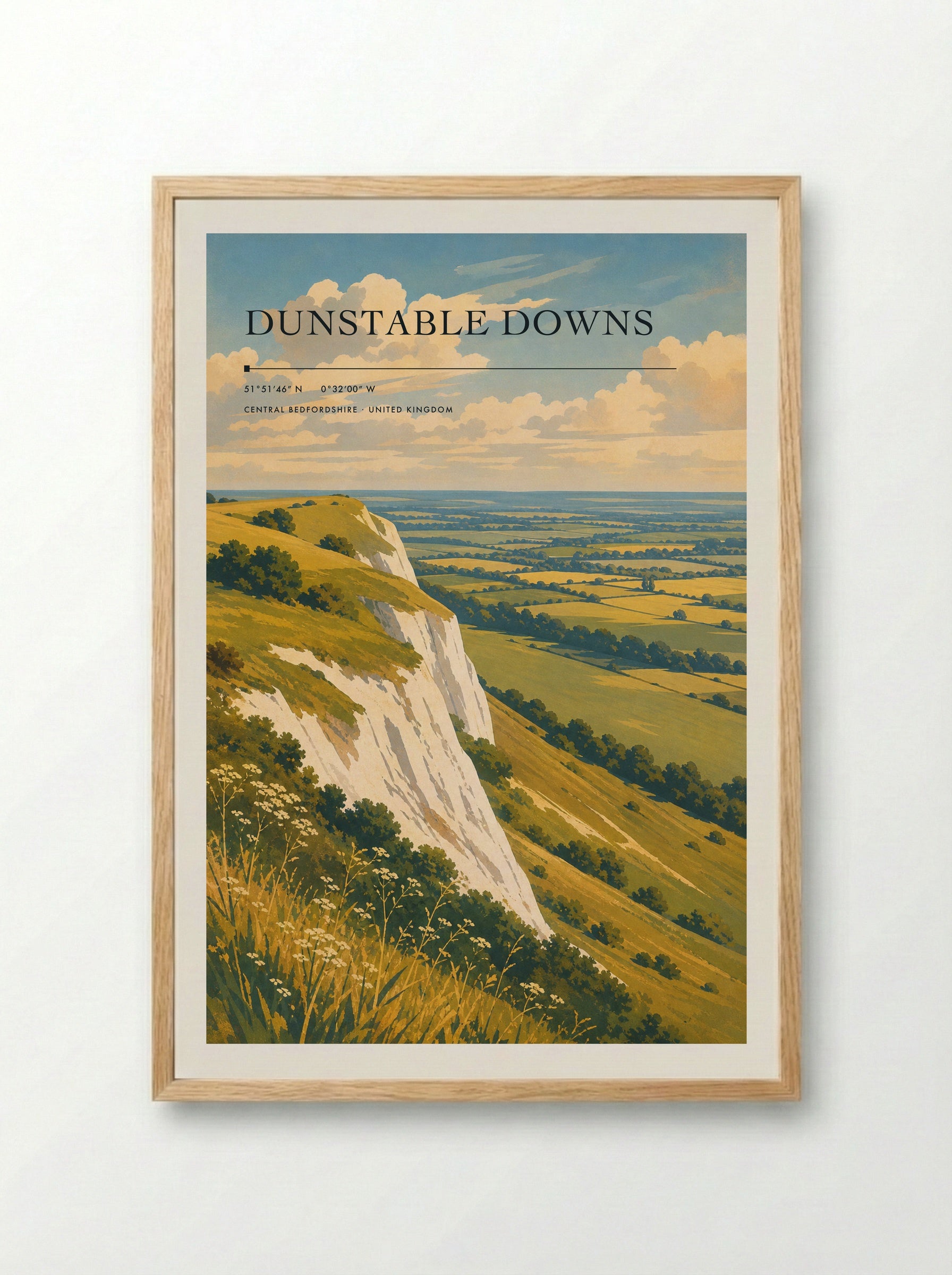 Dunstable Downs Central Bedfordshire United Kingdom Travel Poster - Framed Print Wood