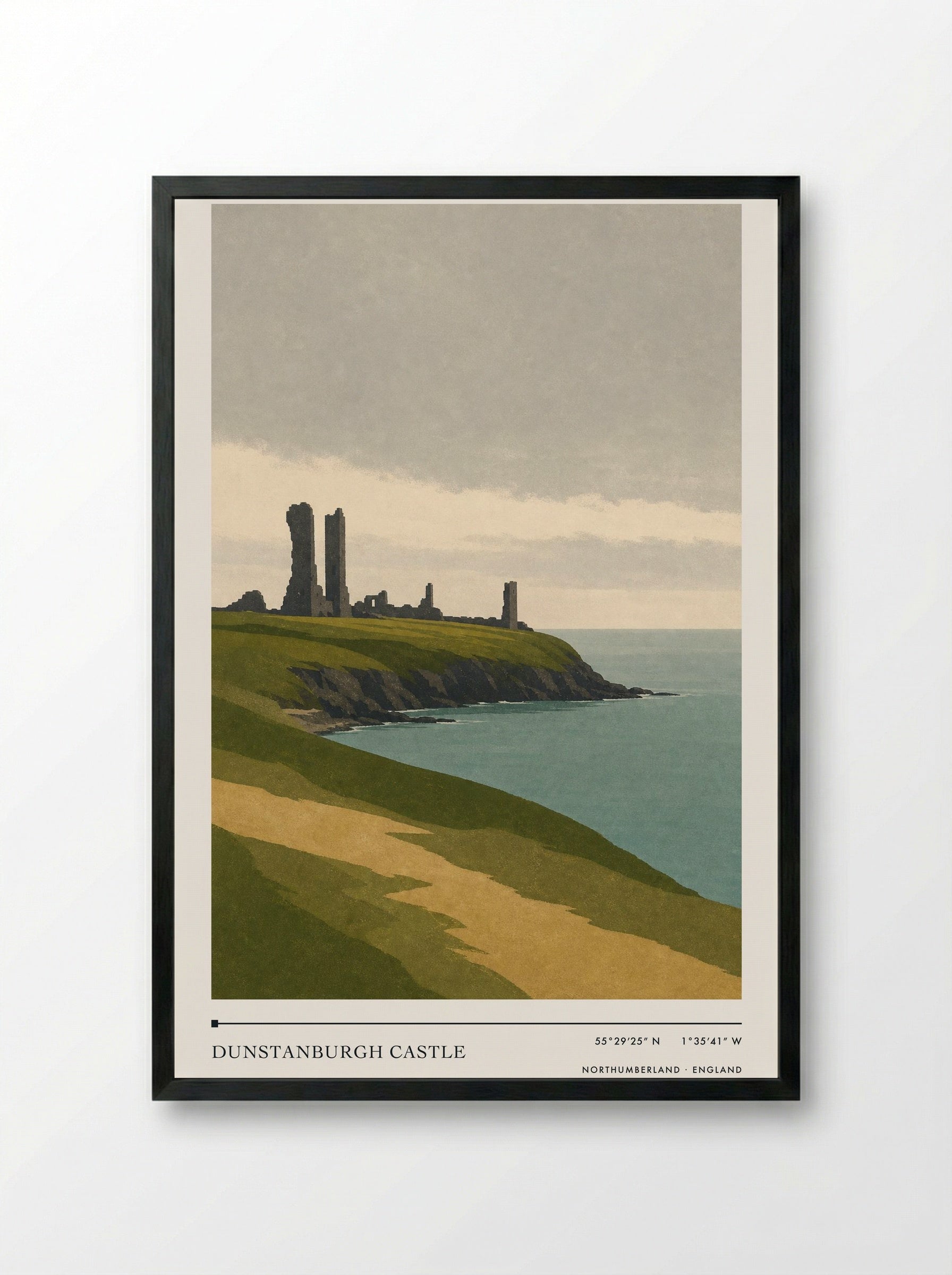 Dunstanburgh Castle Travel Poster Artwork - Framed Print Black
