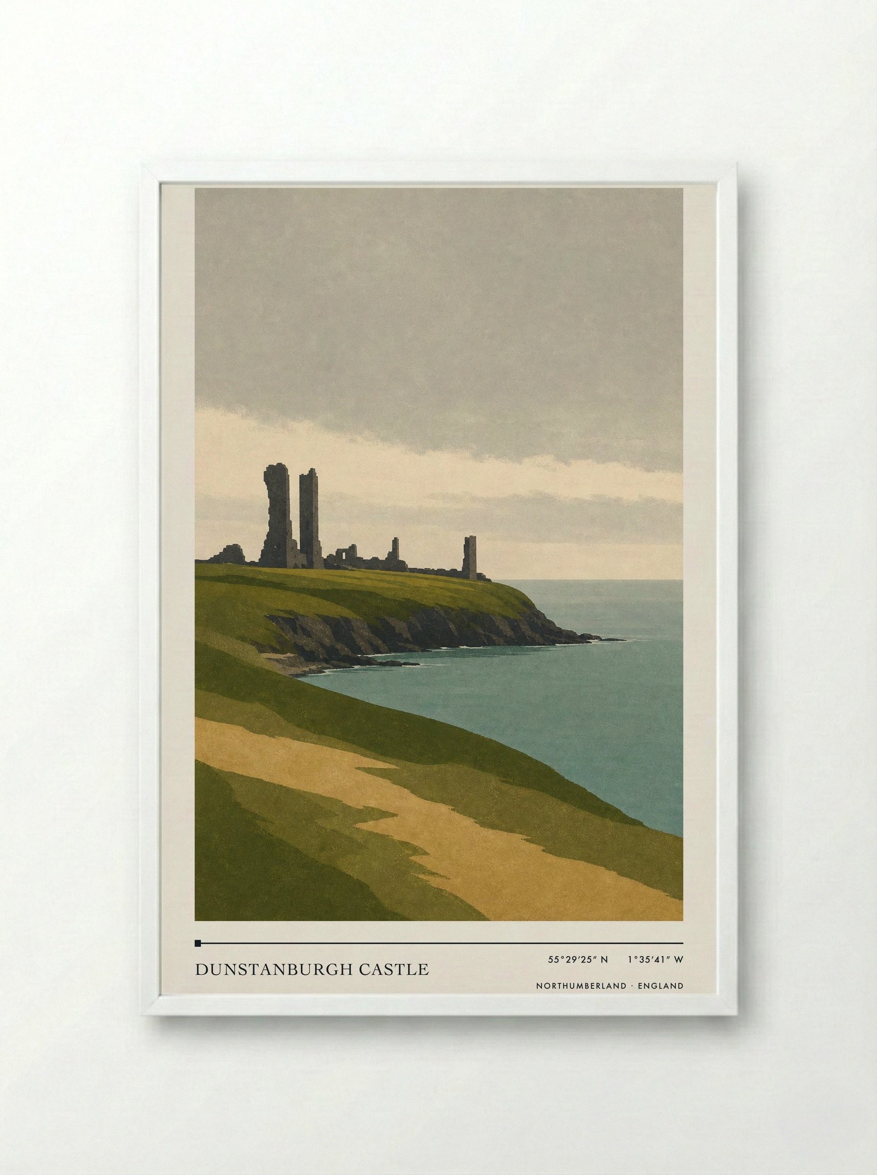 Dunstanburgh Castle Travel Poster Artwork - Framed Print White