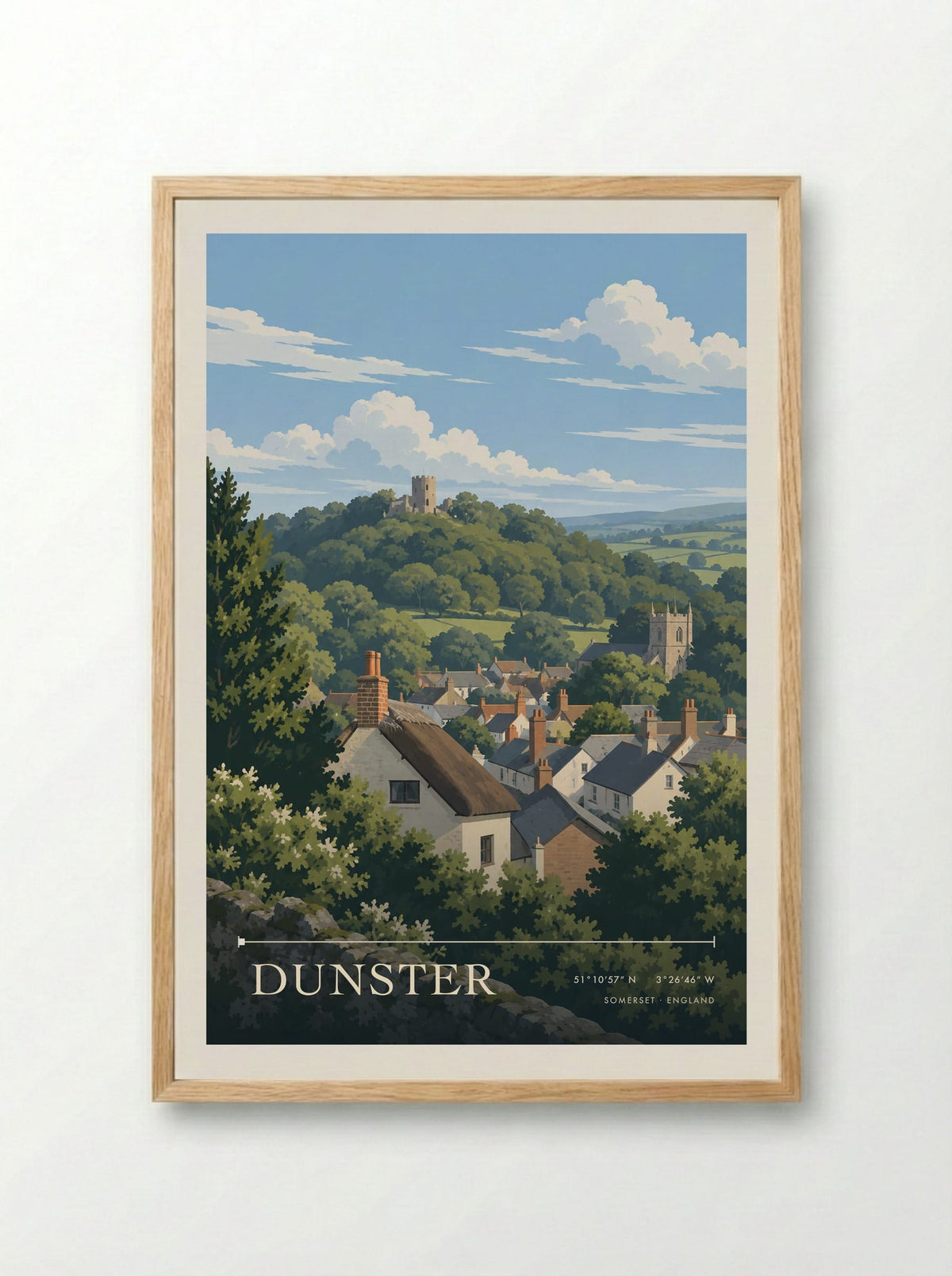 Dunster, Somerset | Travel Poster - Framed Print Wood