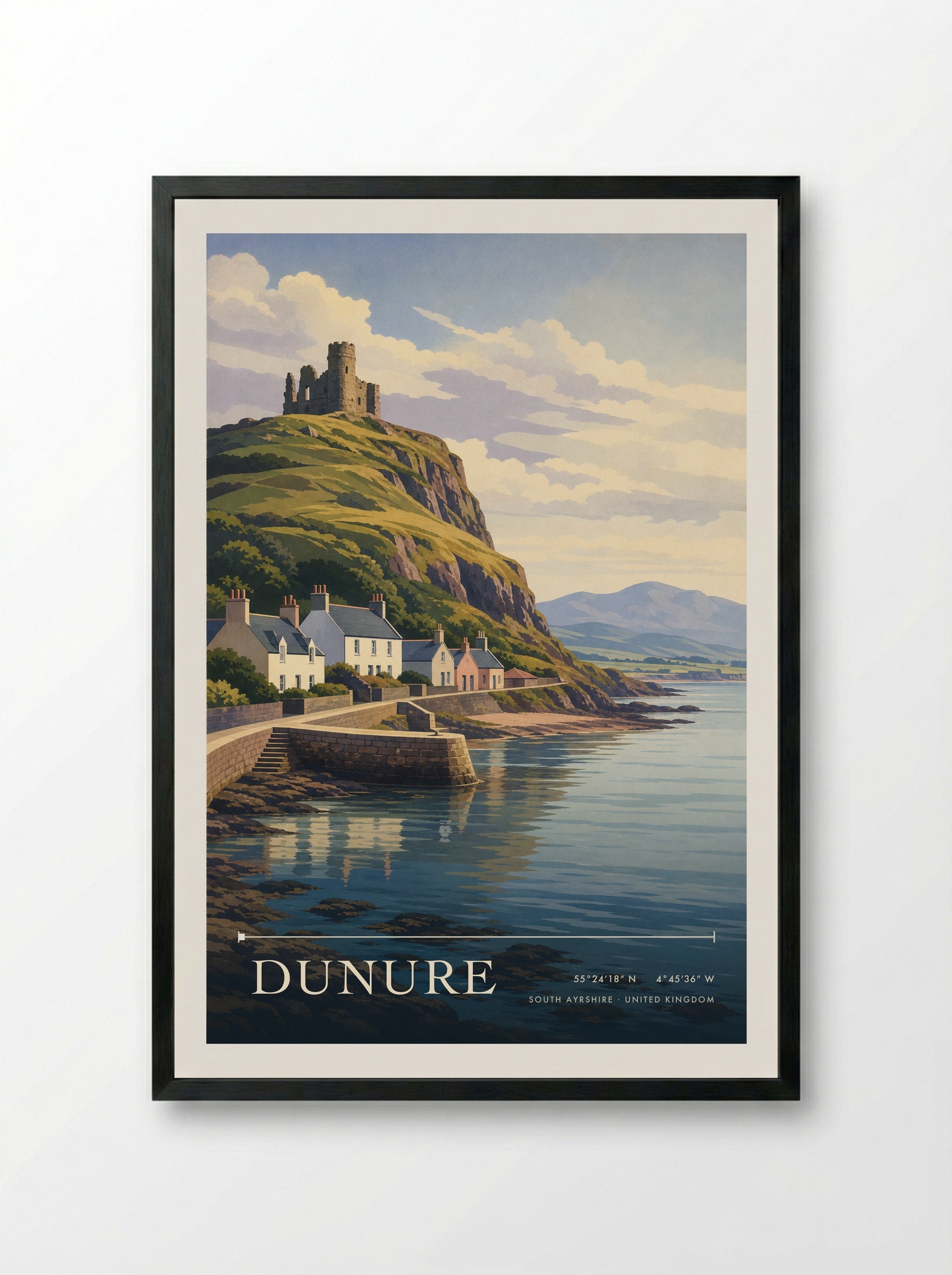 Dunure South Ayrshire United Kingdom Travel Poster - Framed Print Black