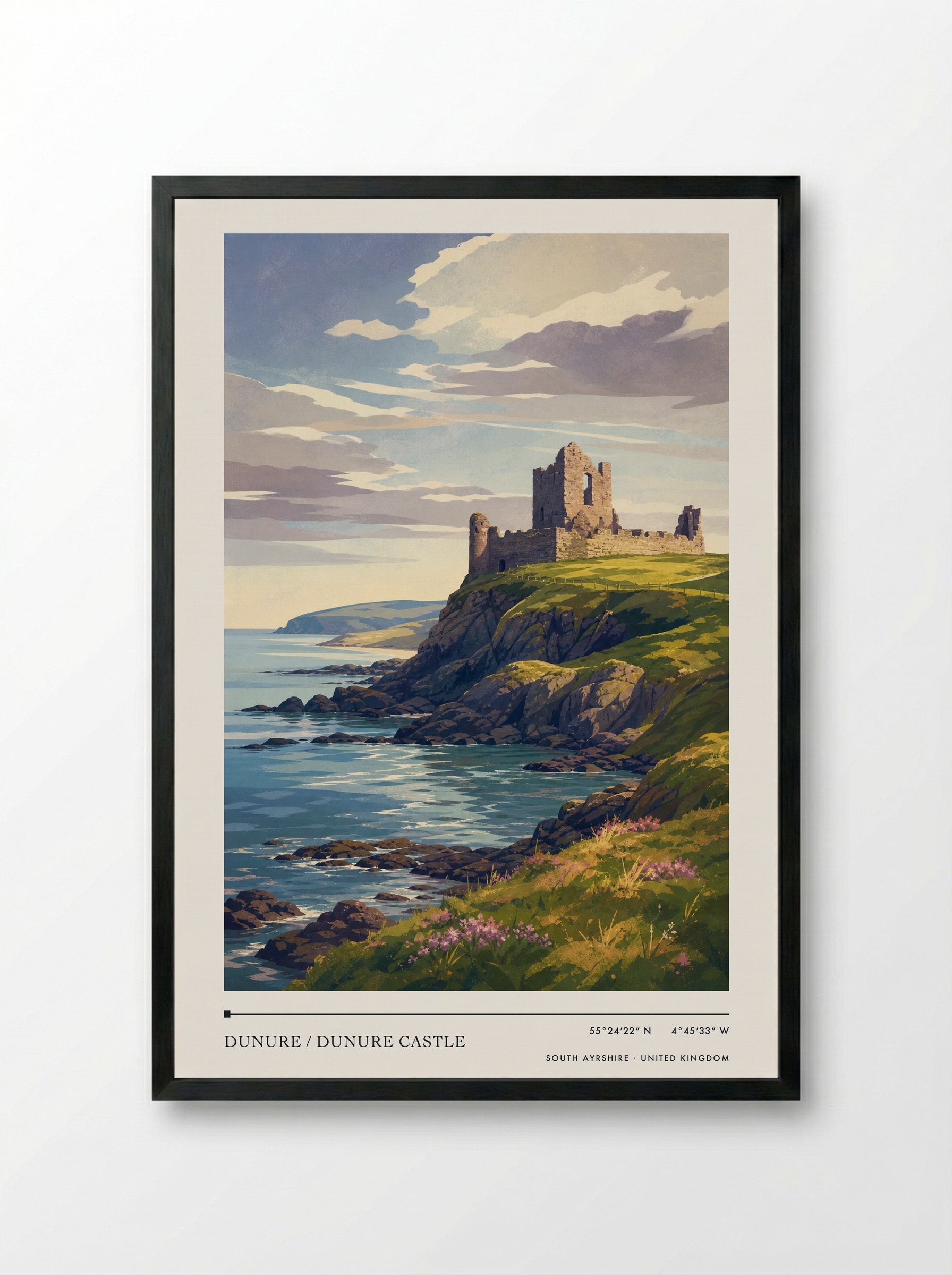 Dunure / Dunure Castle South Ayrshire United Kingdom Travel Poster - Framed Print Black