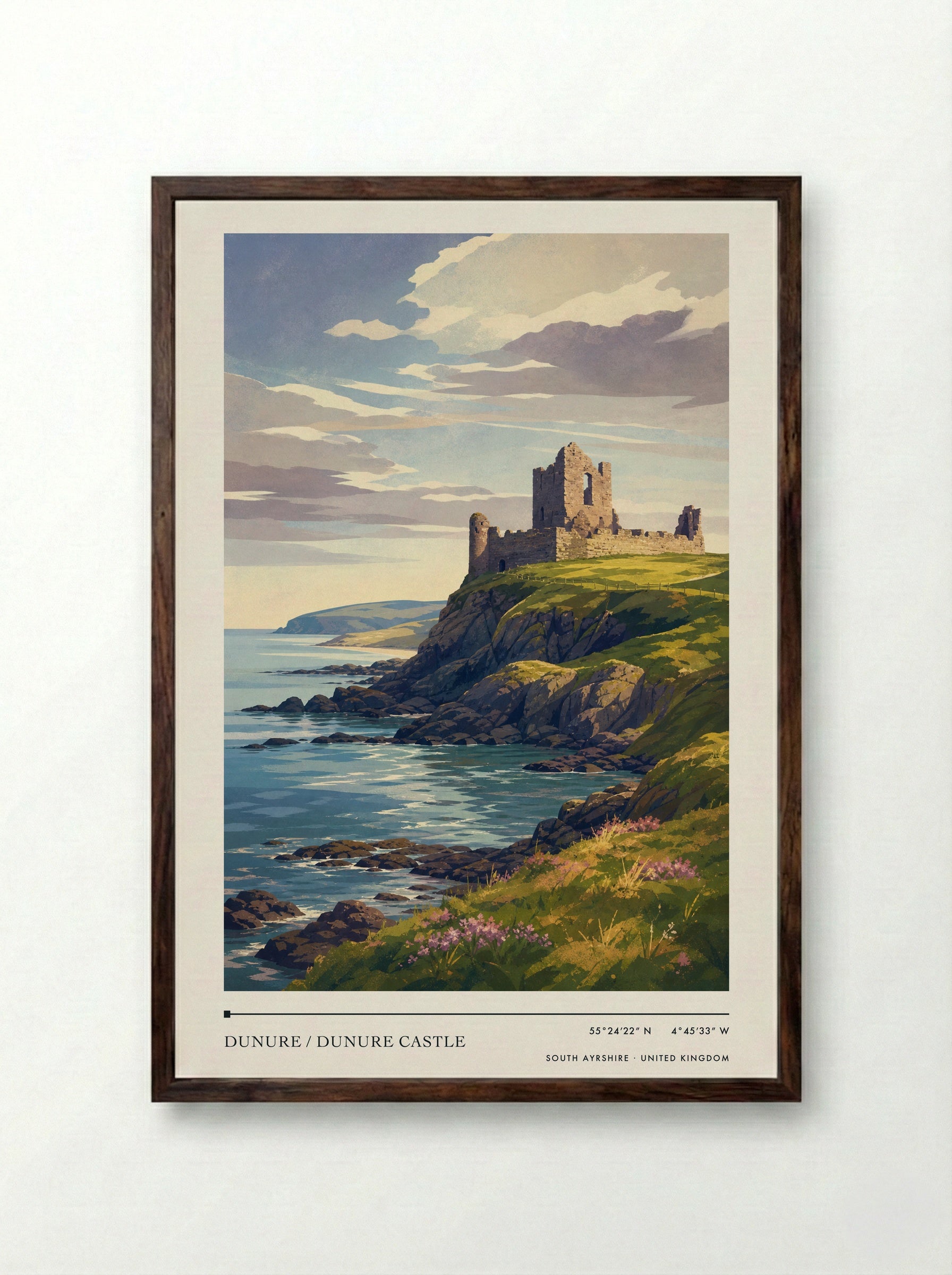 Dunure / Dunure Castle South Ayrshire United Kingdom Travel Poster - Framed Print Dark Wood