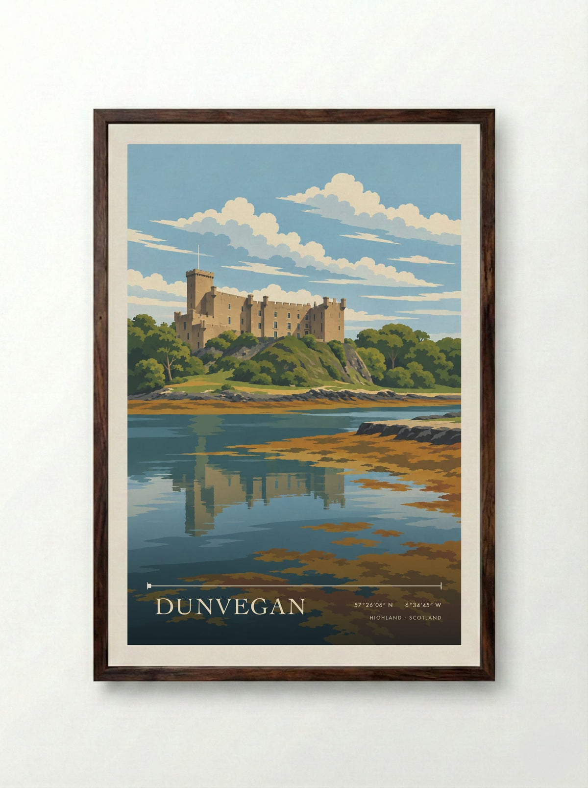 Dunvegan, Highland | Travel Poster - Framed Print Dark Wood