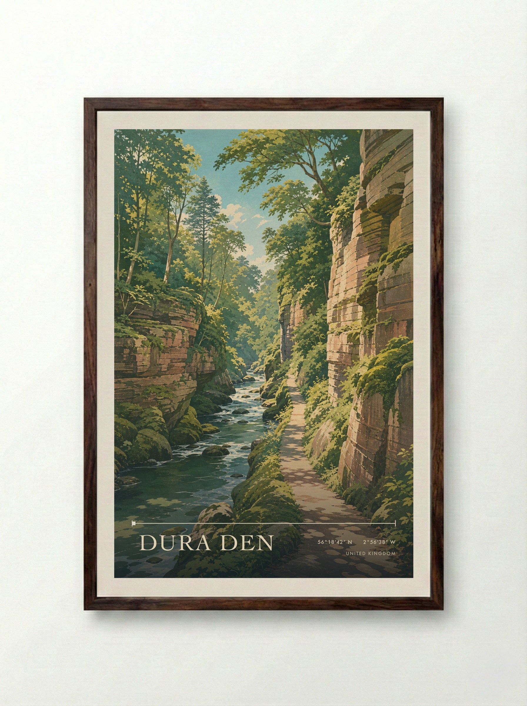 Dura Den United Kingdom Travel Poster - Framed Print Dark Wood