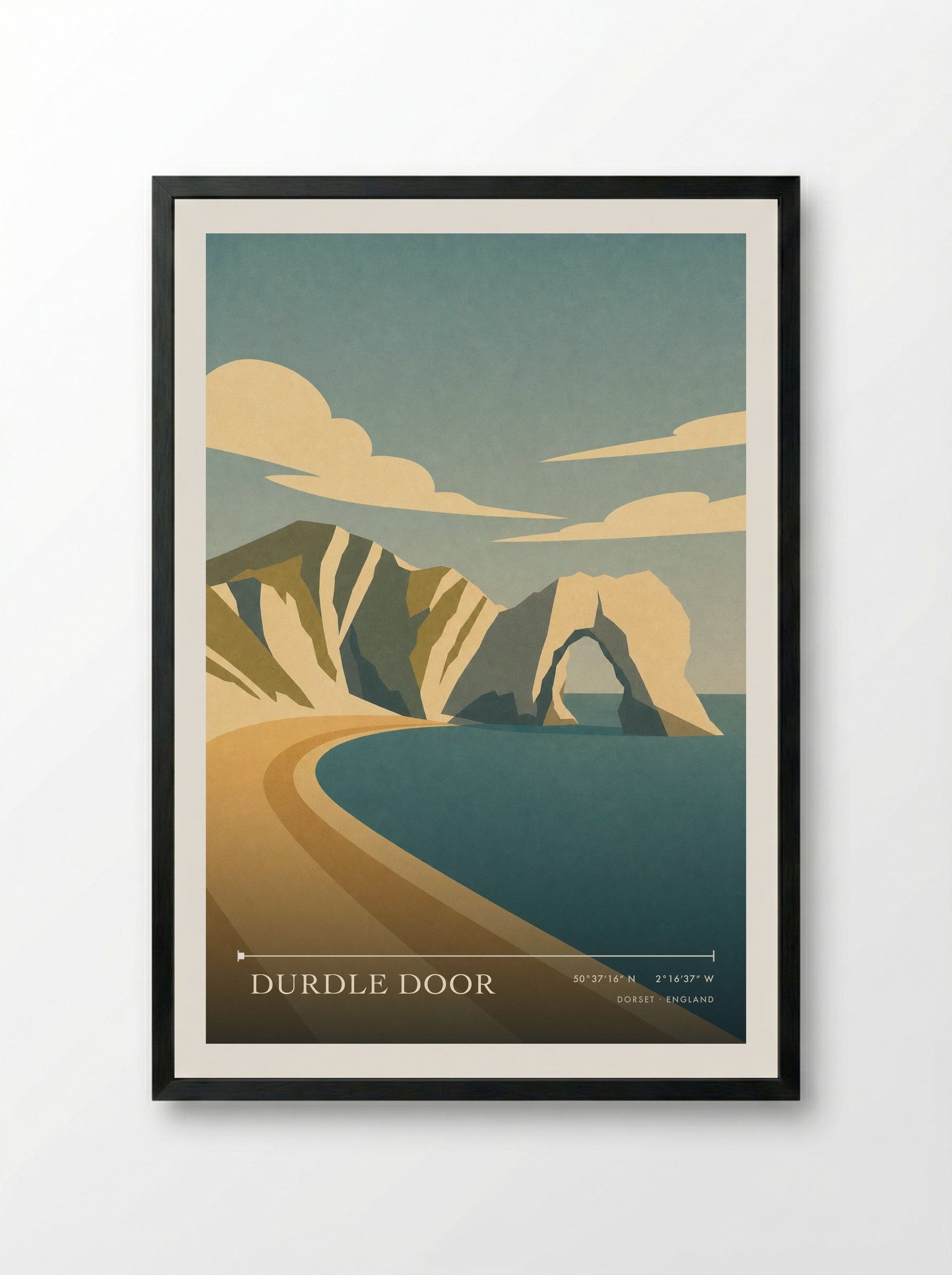 Durdle Door Dorset Travel Poster - Framed Print Black