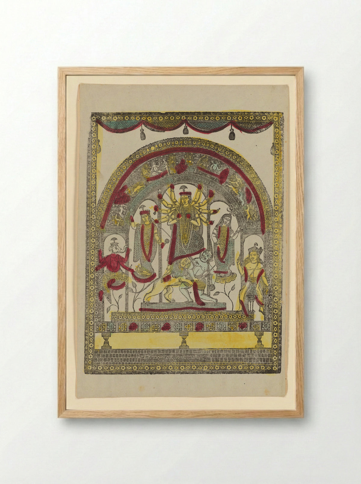 Durga slaying the demon Mahisha (Mahishasuramardini) - Krishna Chandra - Framed Print Wood