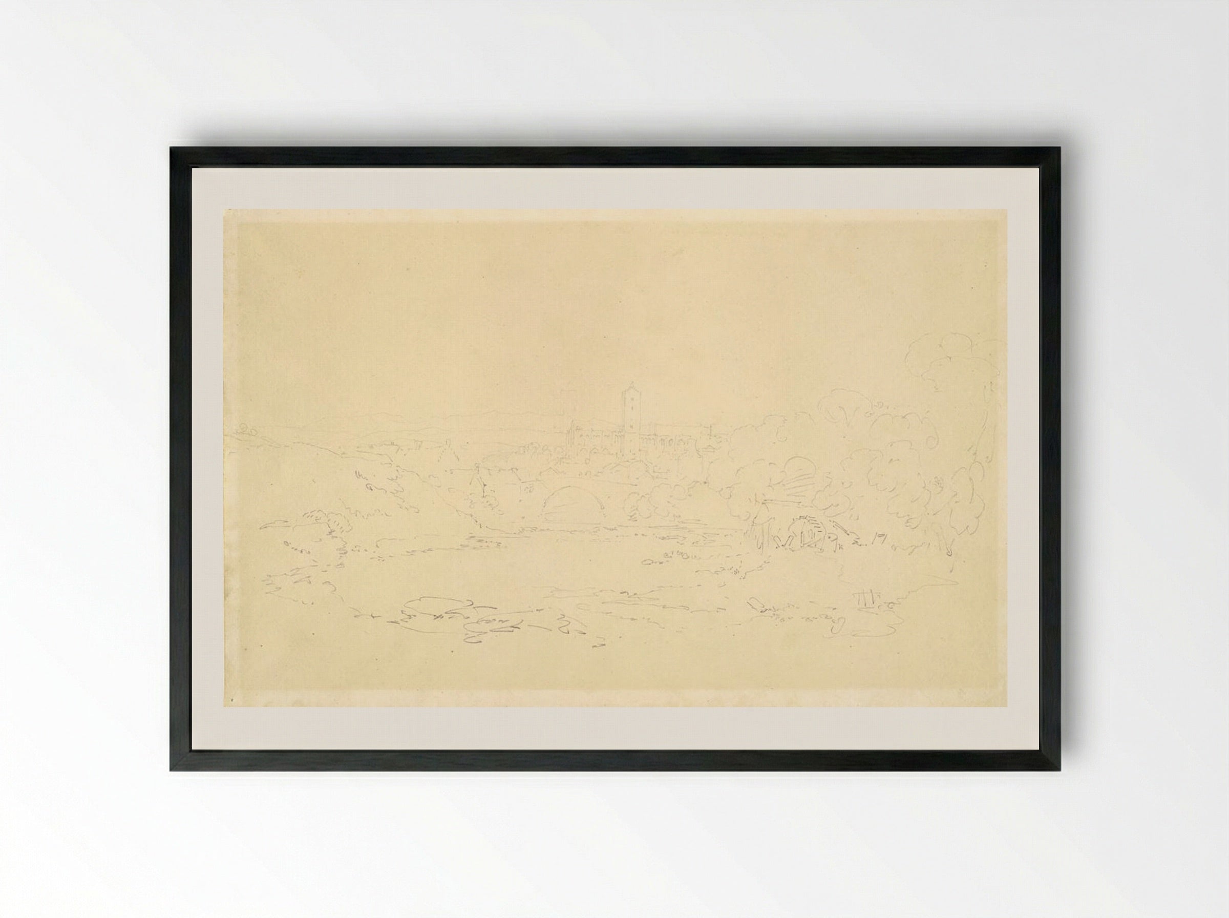 Durham Castle from a Distance - Joseph Mallord William Turner - Framed Print Black