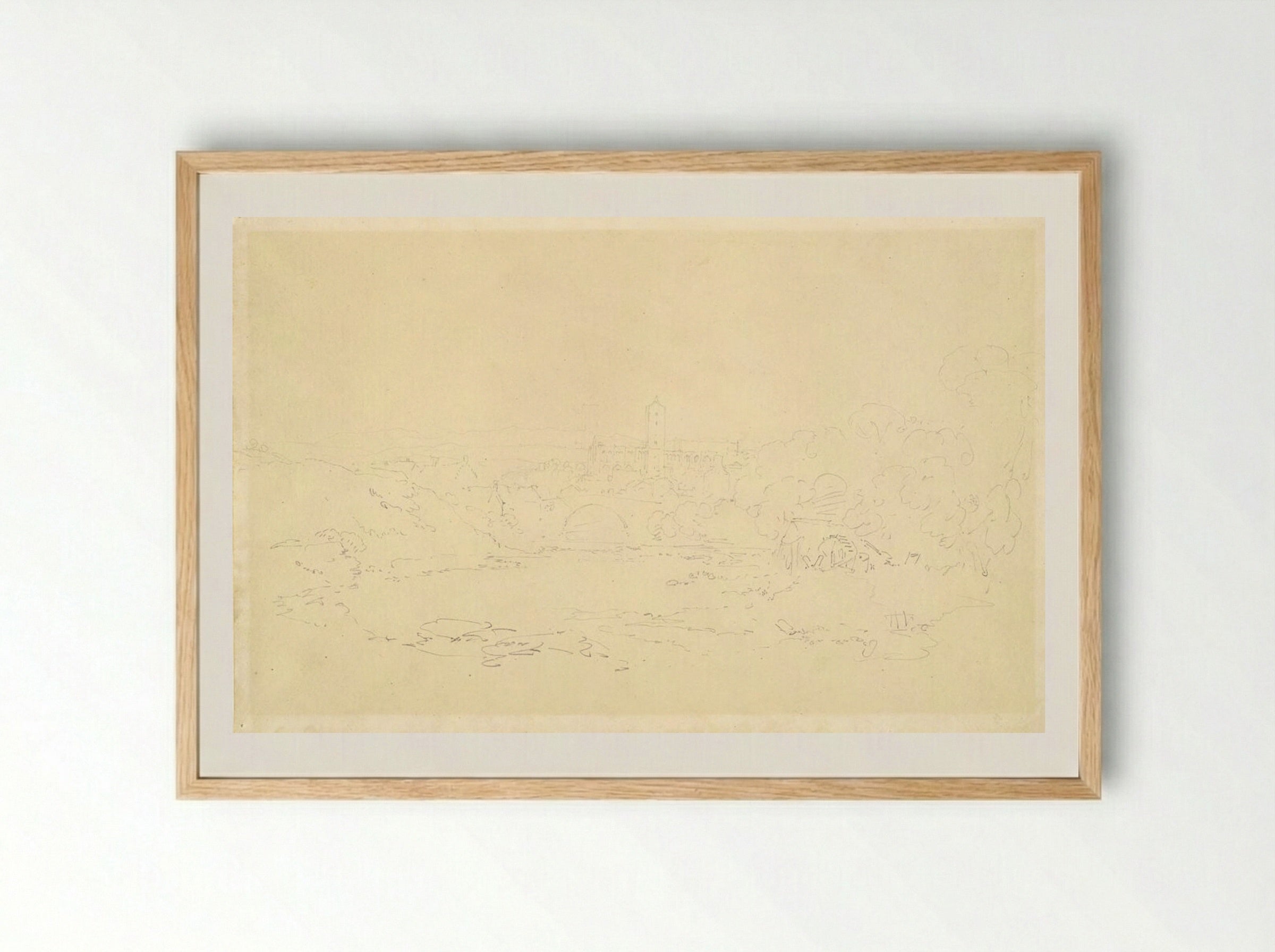 Durham Castle from a Distance - Joseph Mallord William Turner - Framed Print Wood