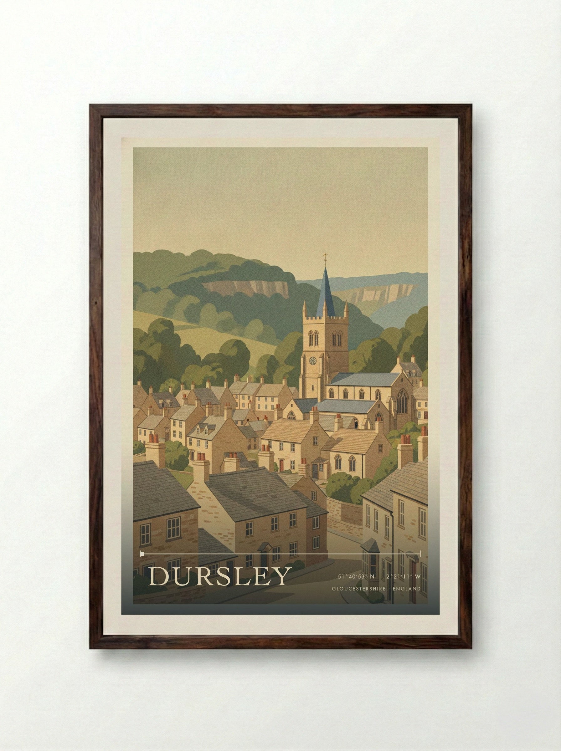 Dursley Gloucestershire England Travel Poster - Framed Print Dark Wood