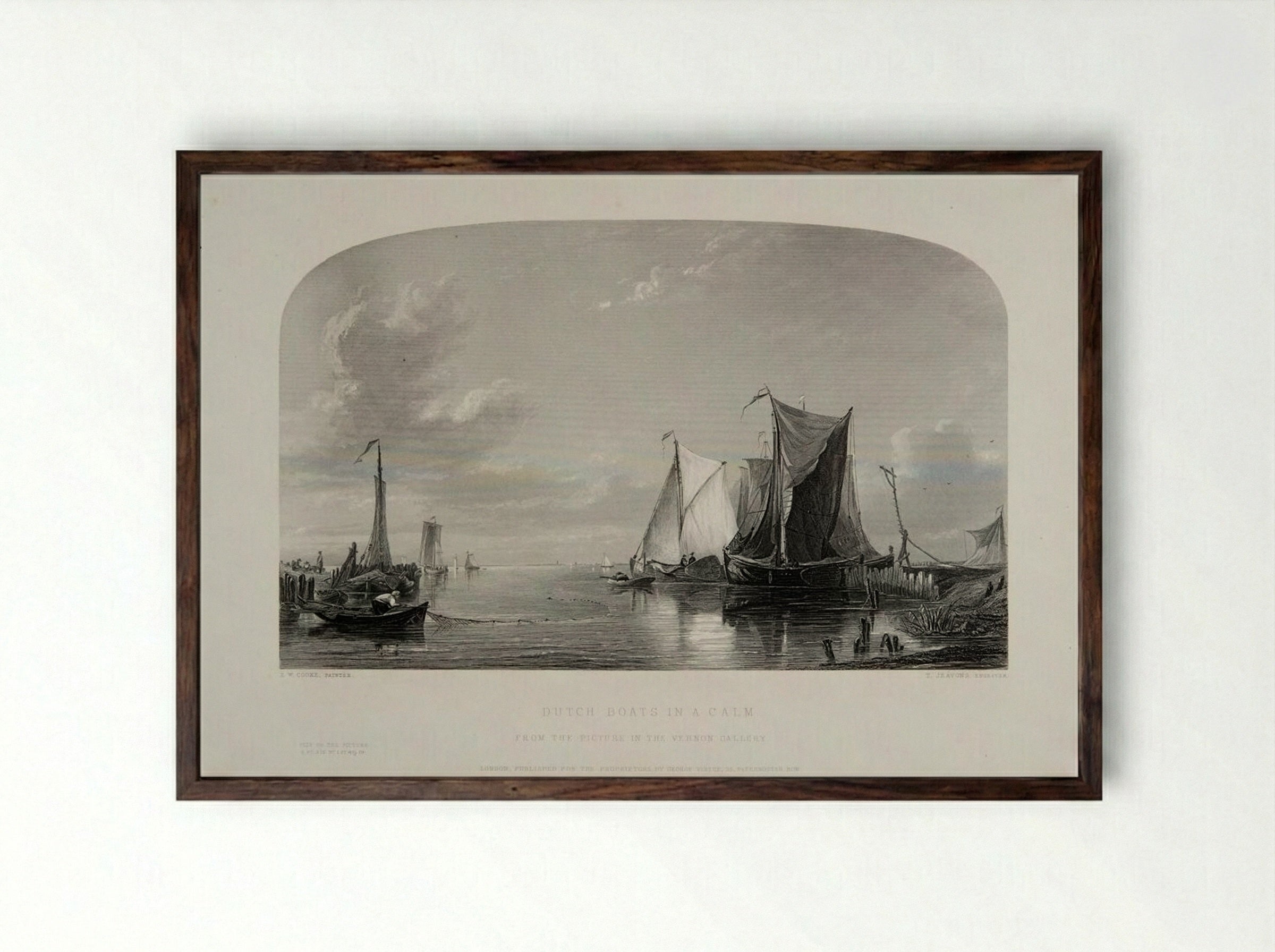 Dutch Boats in a Calm - Thomas Jeavons - Framed Print Dark Wood