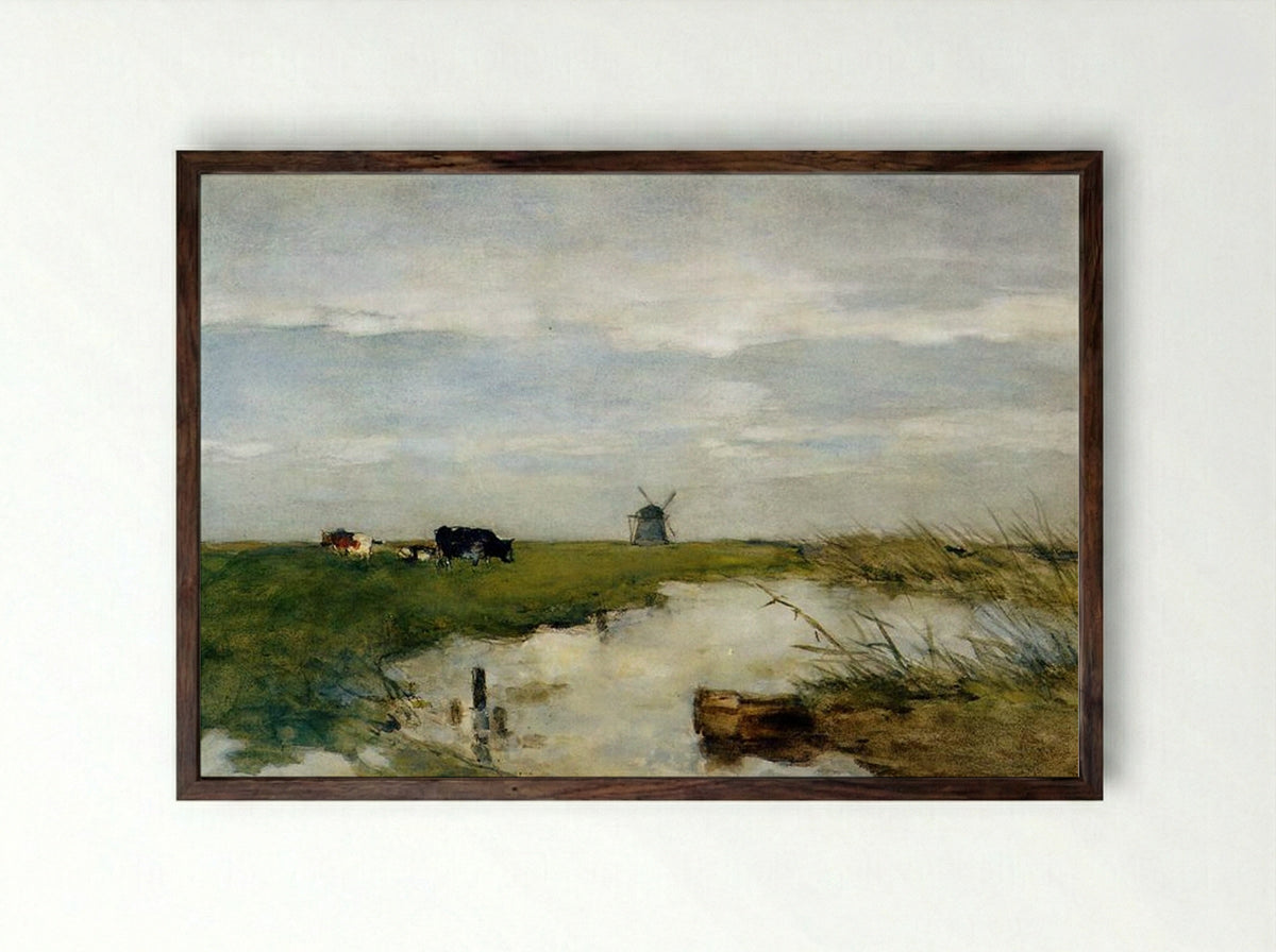 Dutch Polder Landscape - Johan Hendrik Weissenbruch - Framed Print Dark Wood