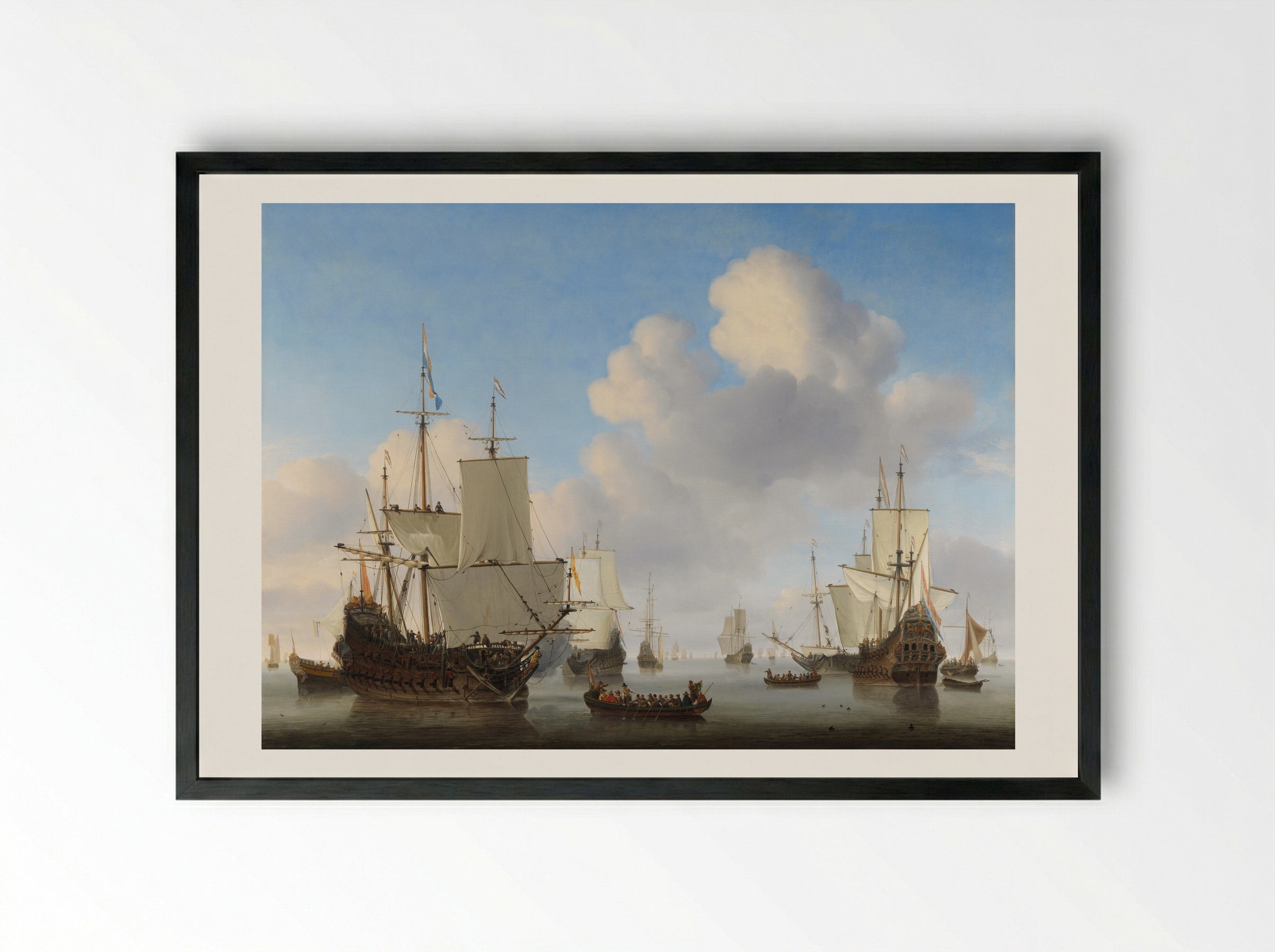 Dutch Ships in a Calm Sea - Willem van de Velde the Younger - Framed Print Black