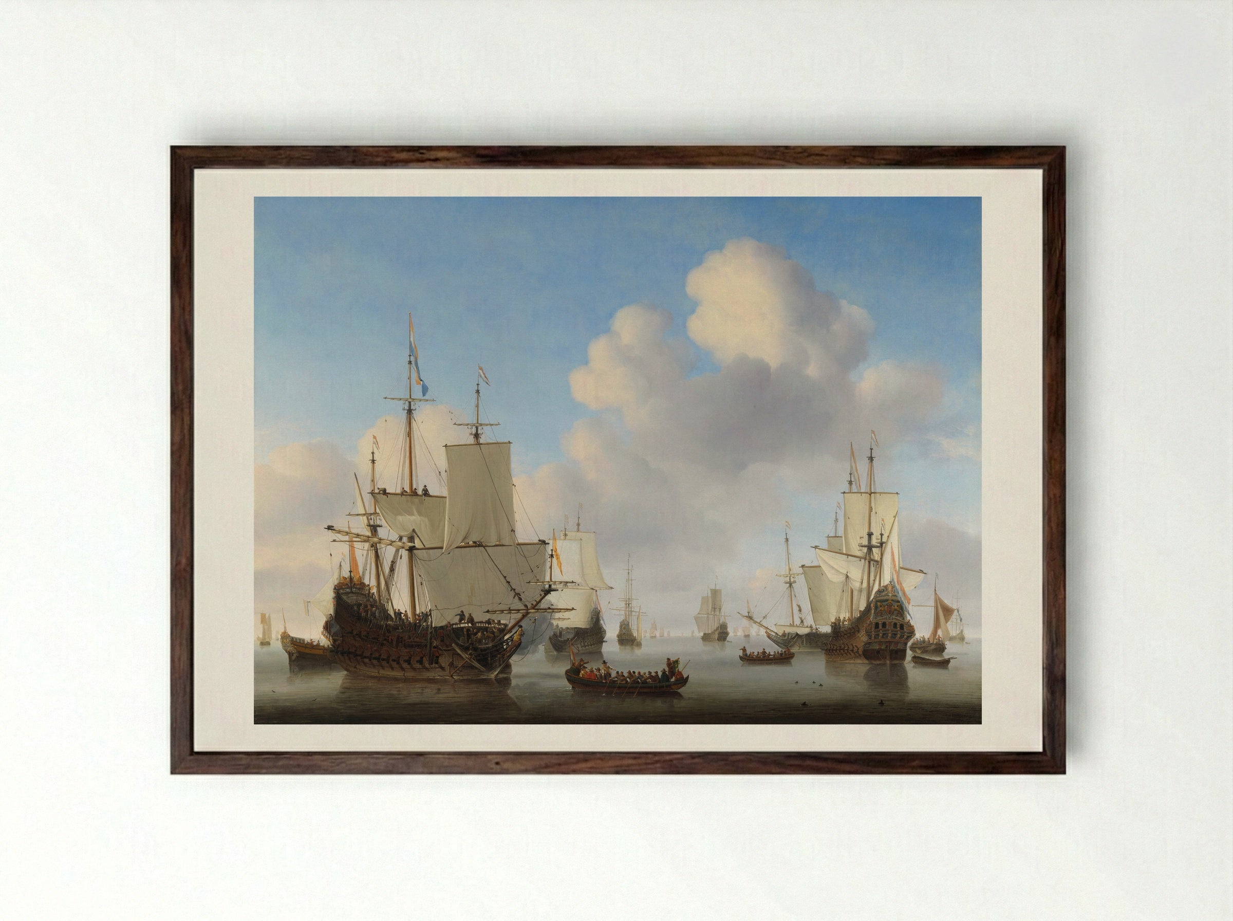 Dutch Ships in a Calm Sea - Willem van de Velde the Younger - Framed Print Dark Wood